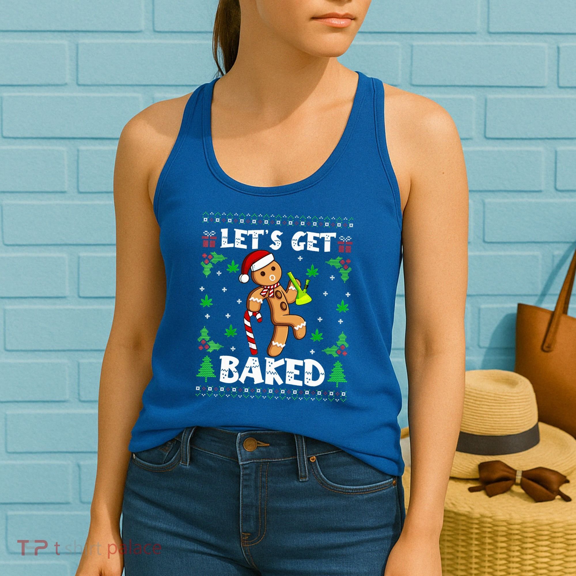 Let's Get Baked Gingerbread Man Weed Funny Christmas Cookie  Women's Tank Top