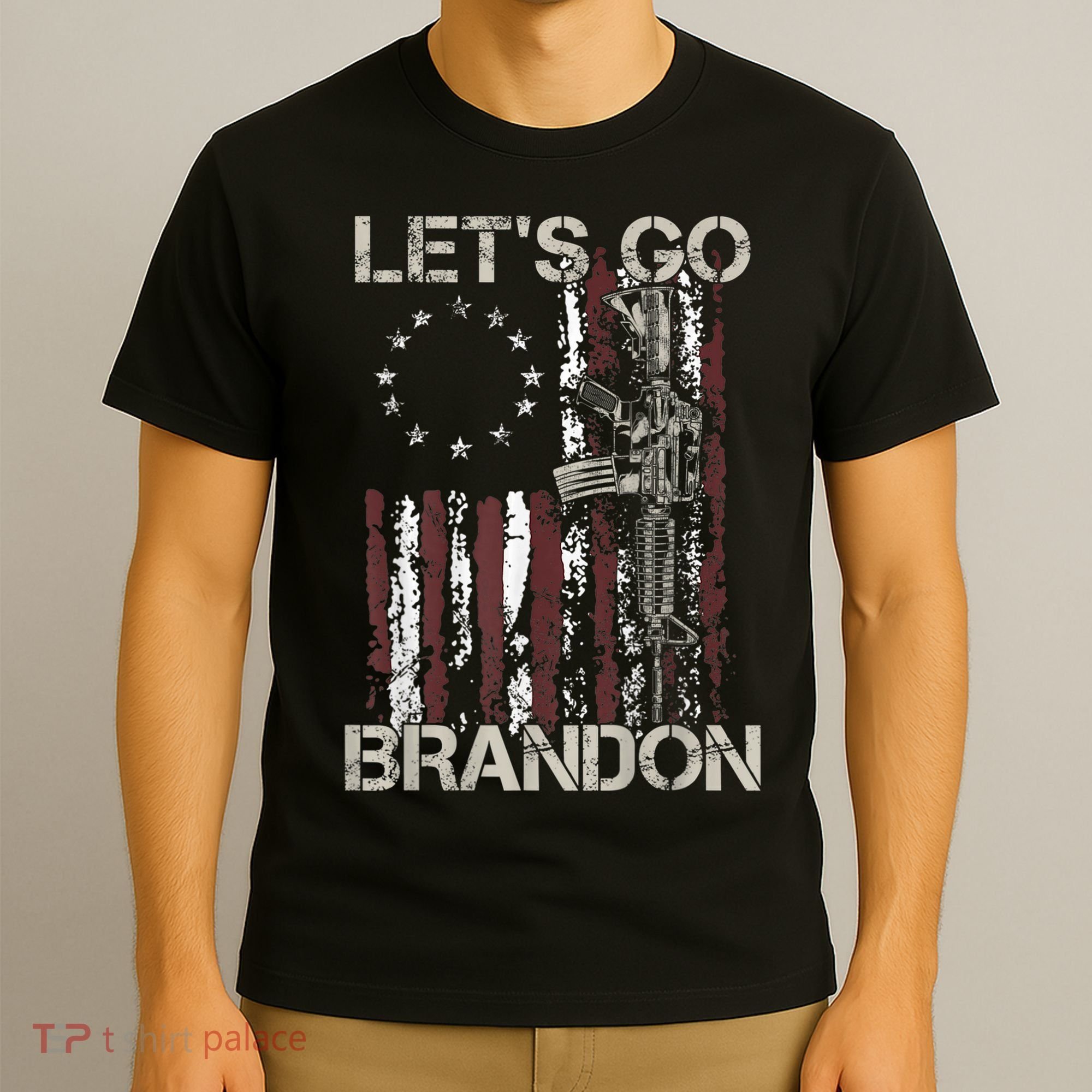 Lets Go Brandon Gun American Flag Patriots Let's Go Brandon T-Shirt