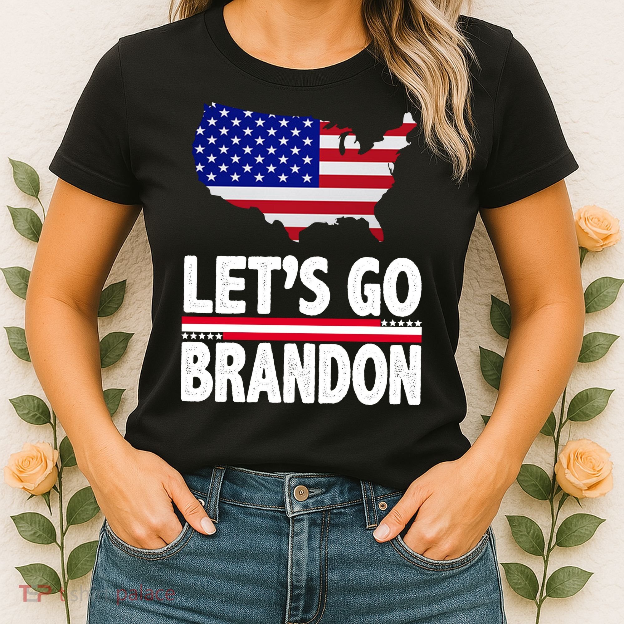 Let's Go Brandon USA American Flag Map Women's T-Shirt