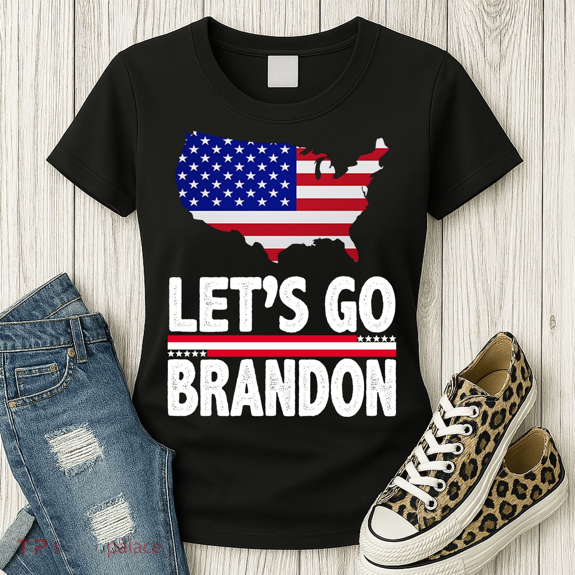 Let's Go Brandon USA American Flag Map Women's T-Shirt