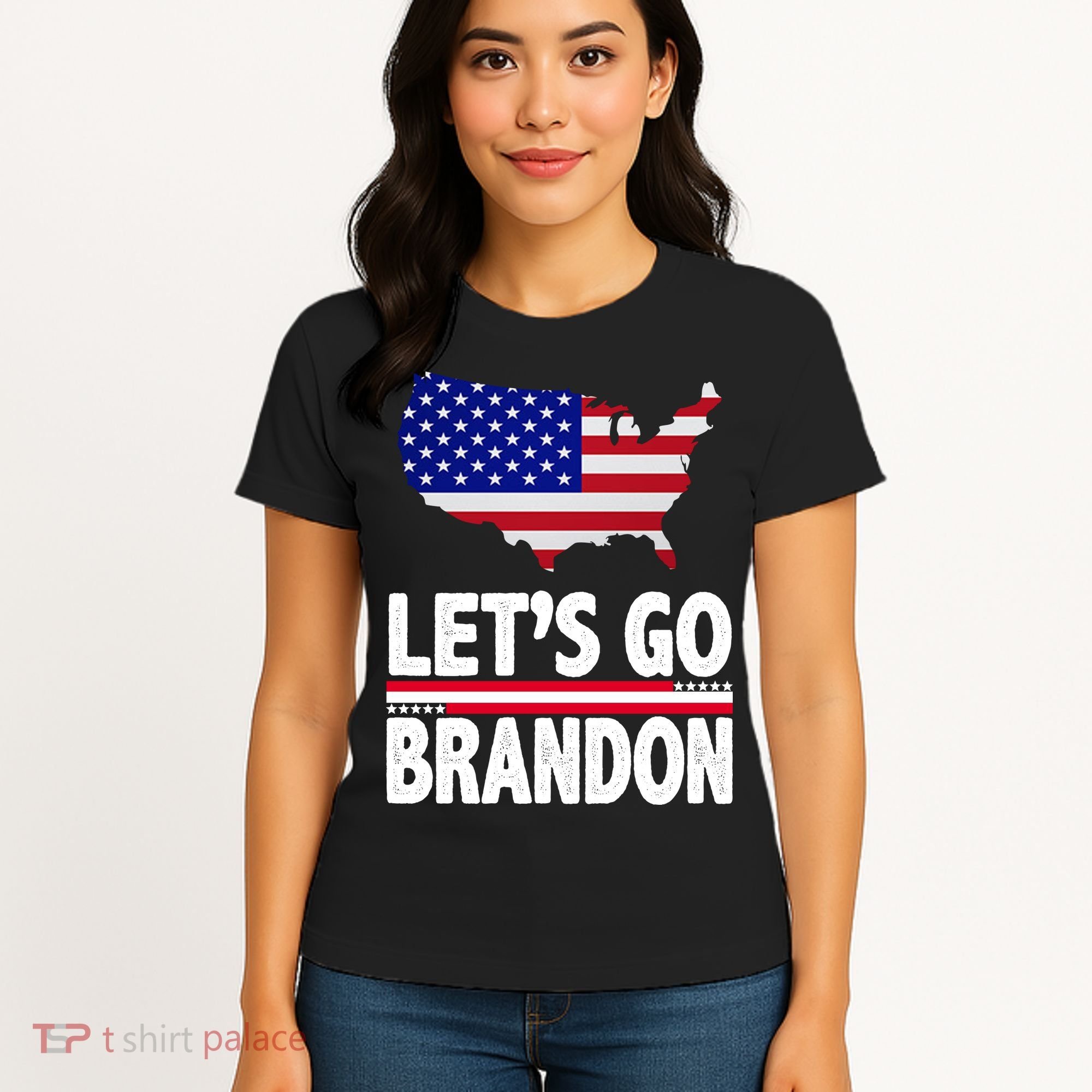 Let's Go Brandon USA American Flag Map Women's T-Shirt