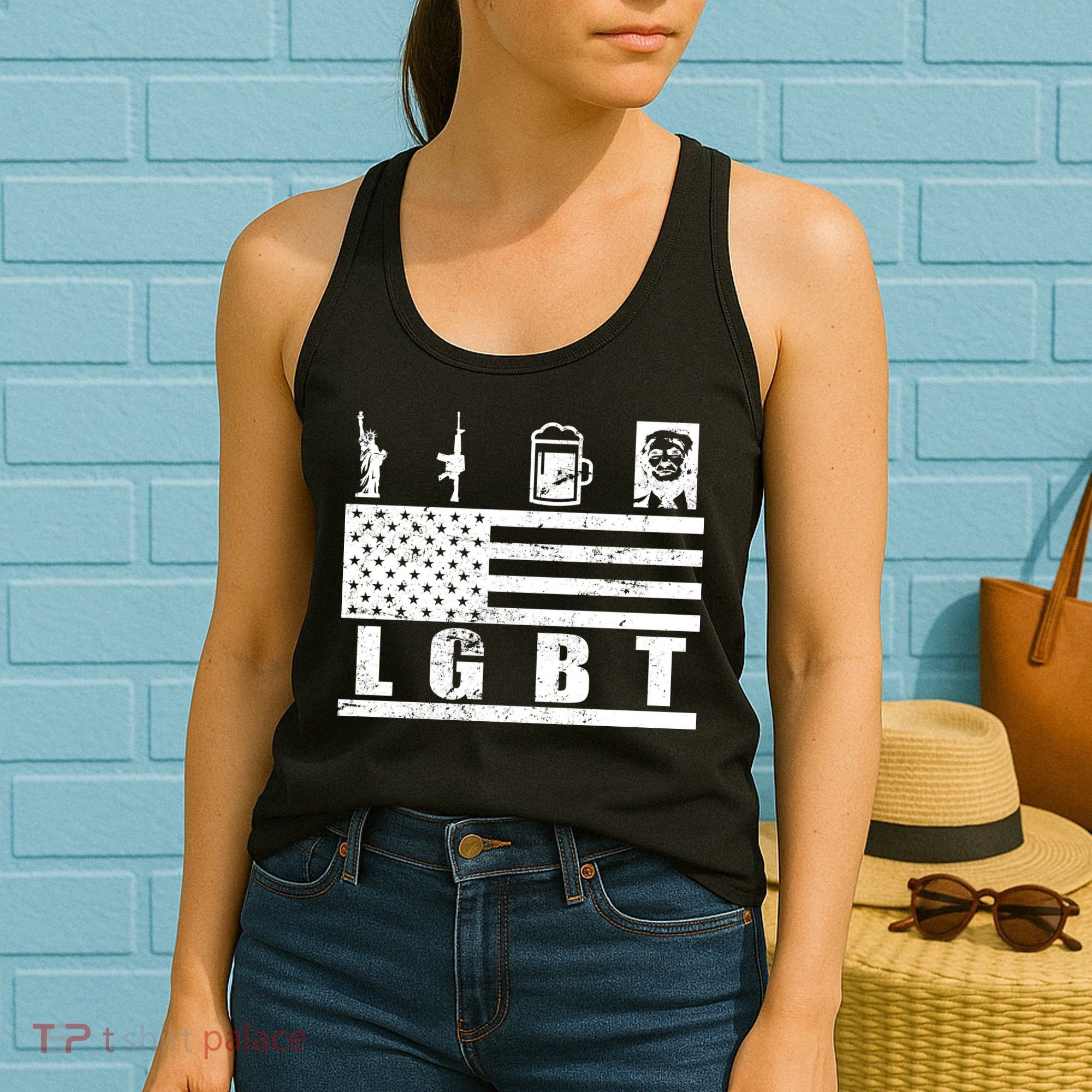 LGBT Distressed Liberty Guns Beer trump Women's Tank Top