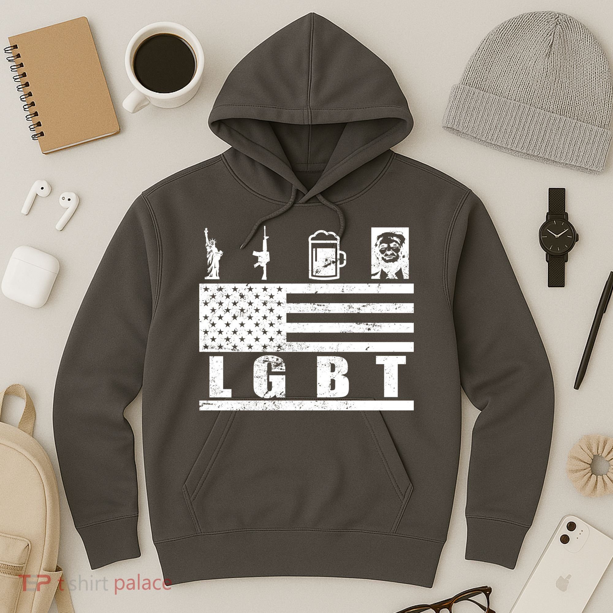 LGBT Distressed Liberty Guns Beer trump Hoodie