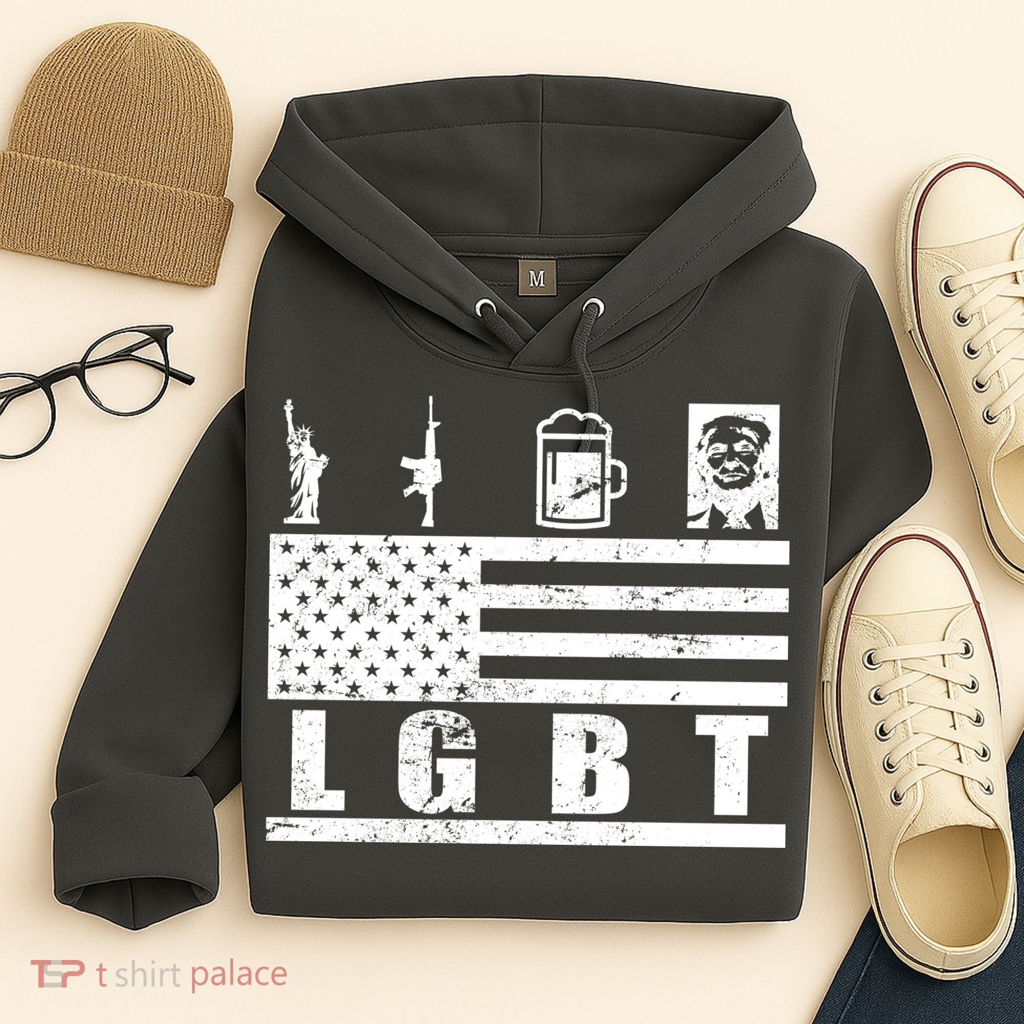 LGBT Distressed Liberty Guns Beer trump Hoodie