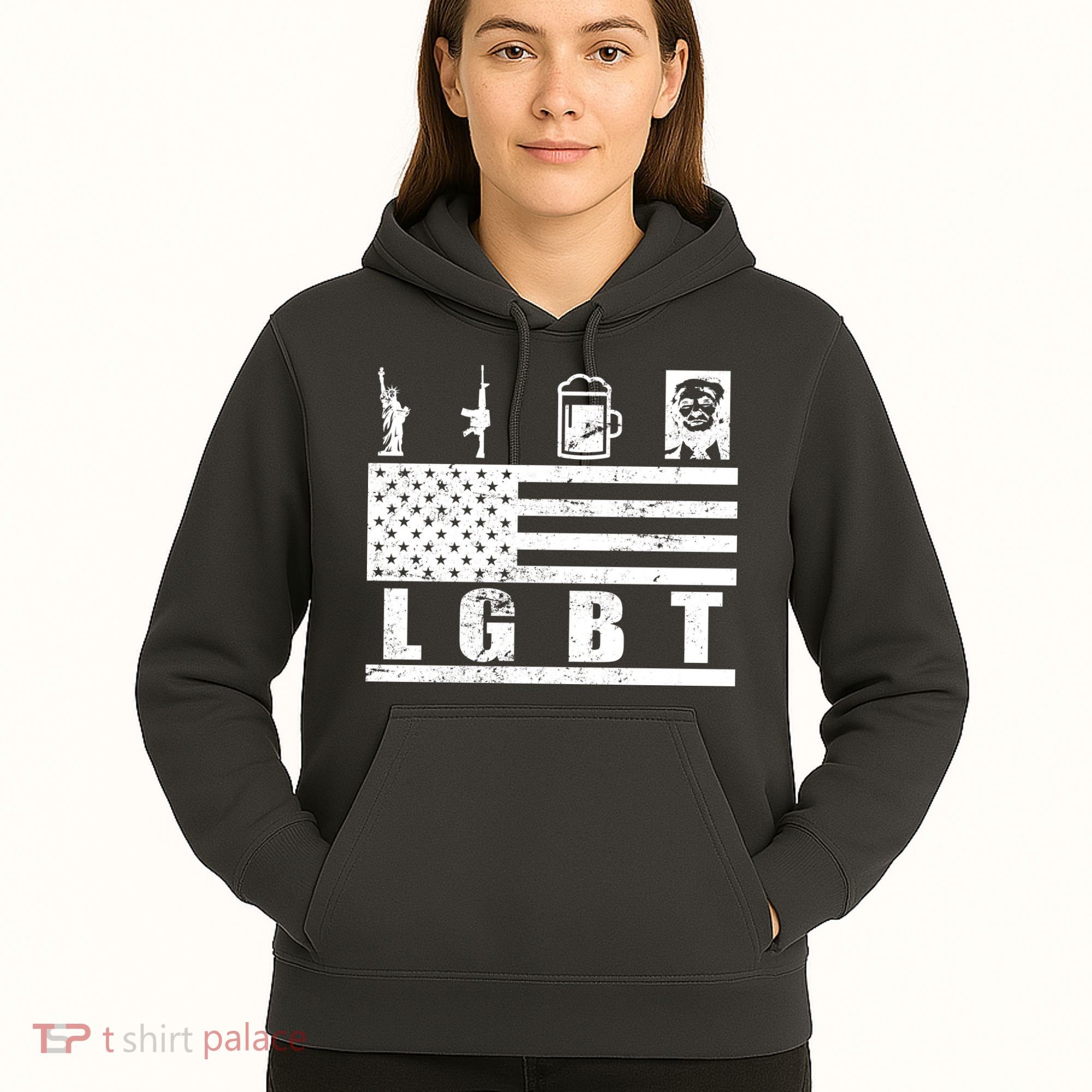 LGBT Distressed Liberty Guns Beer trump Hoodie