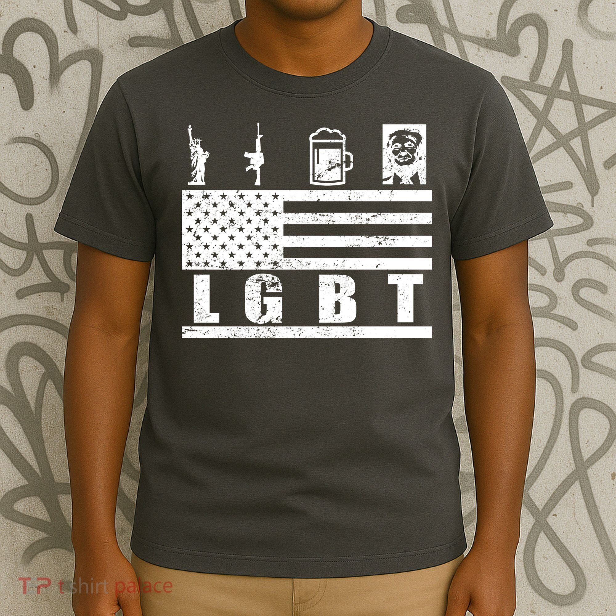 LGBT Distressed Liberty Guns Beer trump T-Shirt