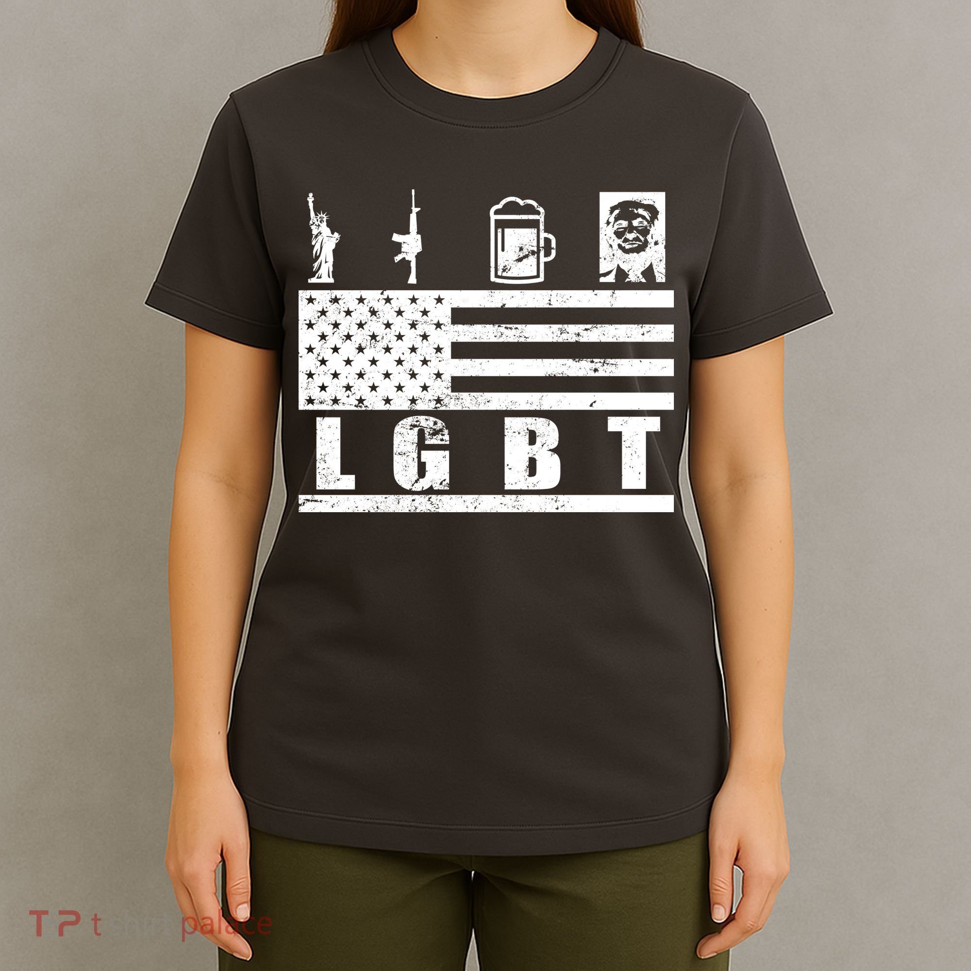 LGBT Distressed Liberty Guns Beer trump T-Shirt