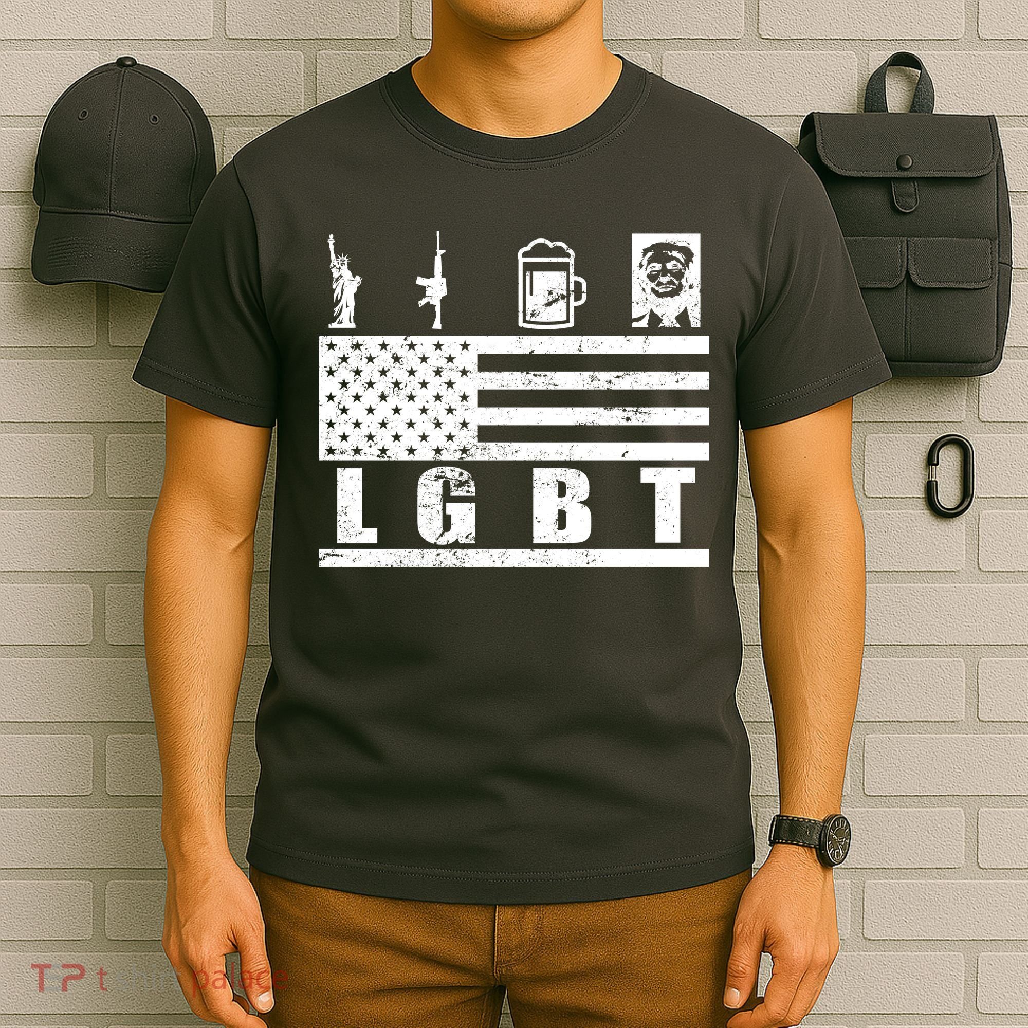LGBT Distressed Liberty Guns Beer trump T-Shirt