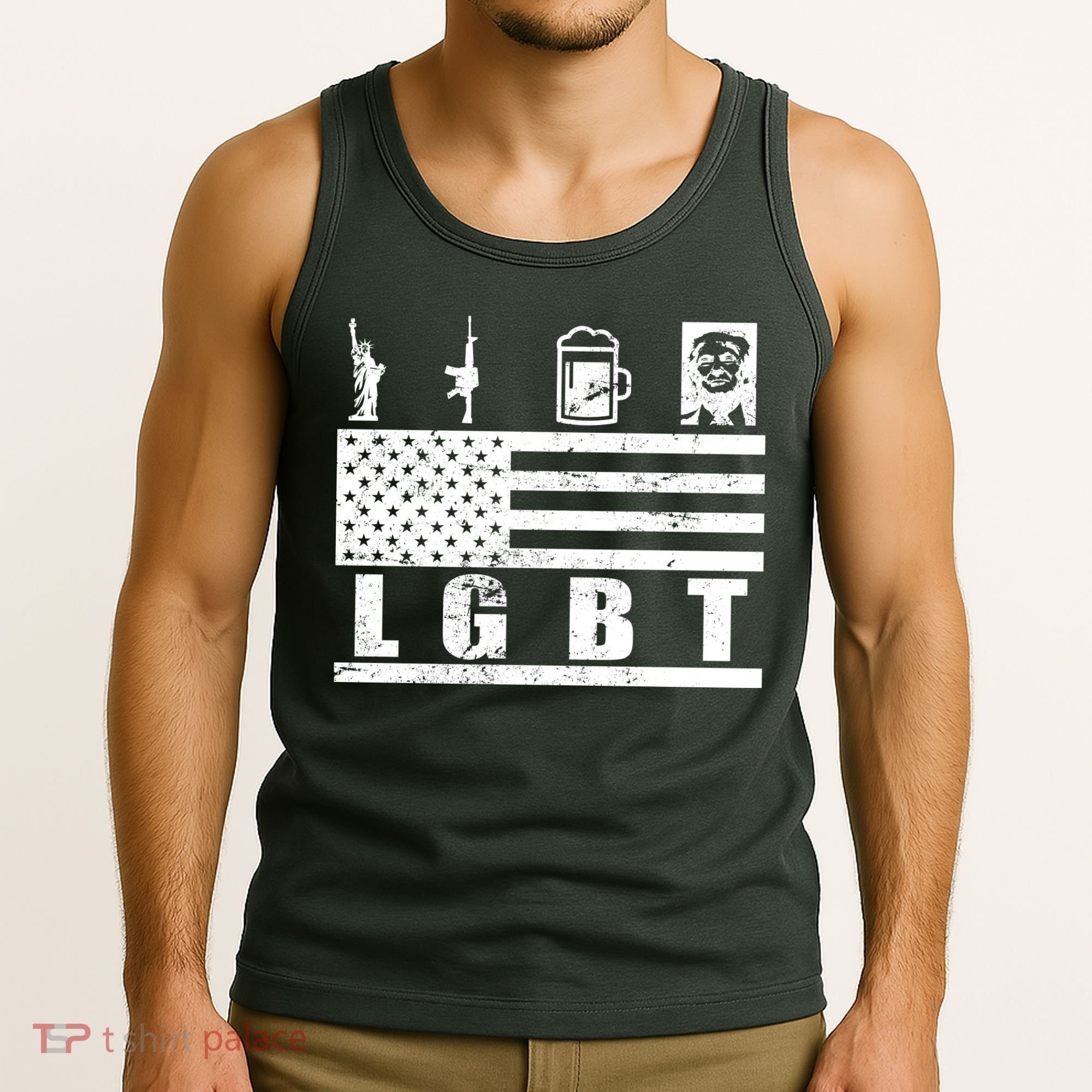LGBT Distressed Liberty Guns Beer trump Tank Top