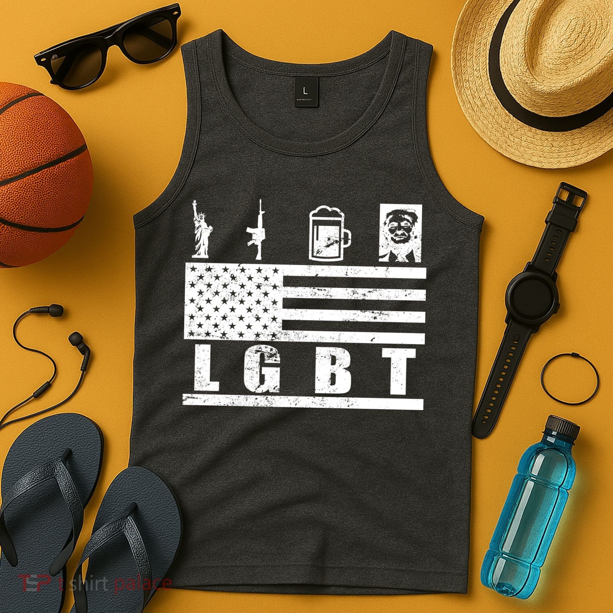 LGBT Distressed Liberty Guns Beer trump Tank Top