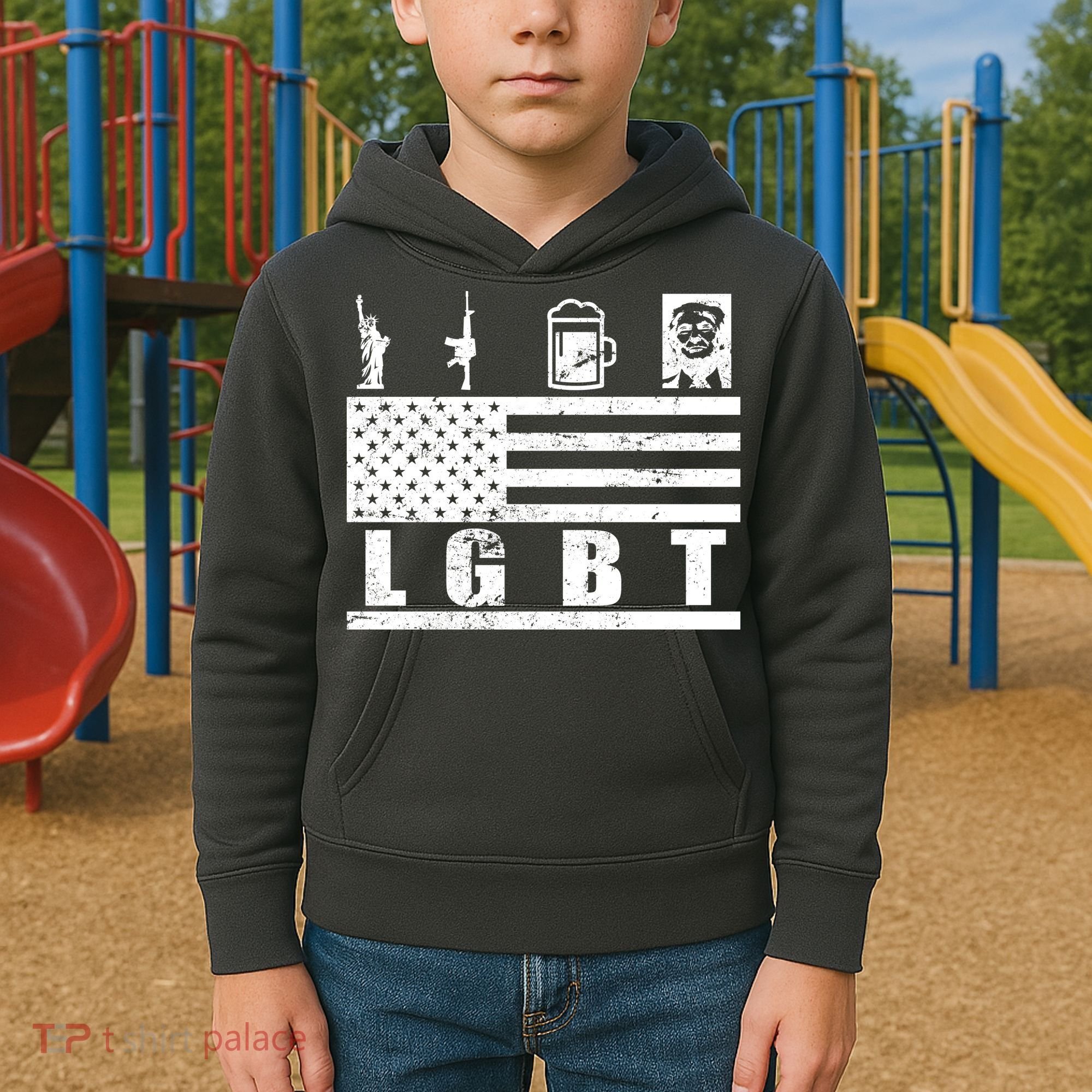 LGBT Distressed Liberty Guns Beer trump Kids Hoodie