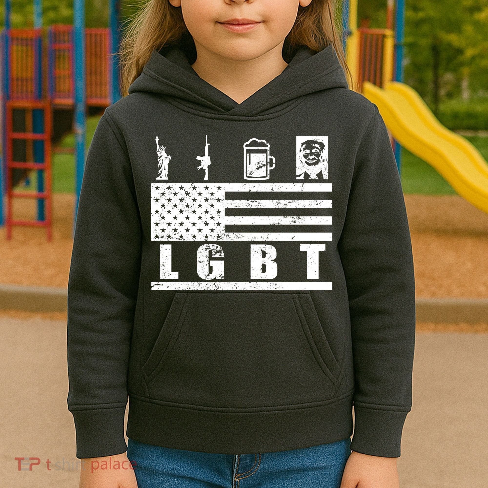 LGBT Distressed Liberty Guns Beer trump Kids Hoodie