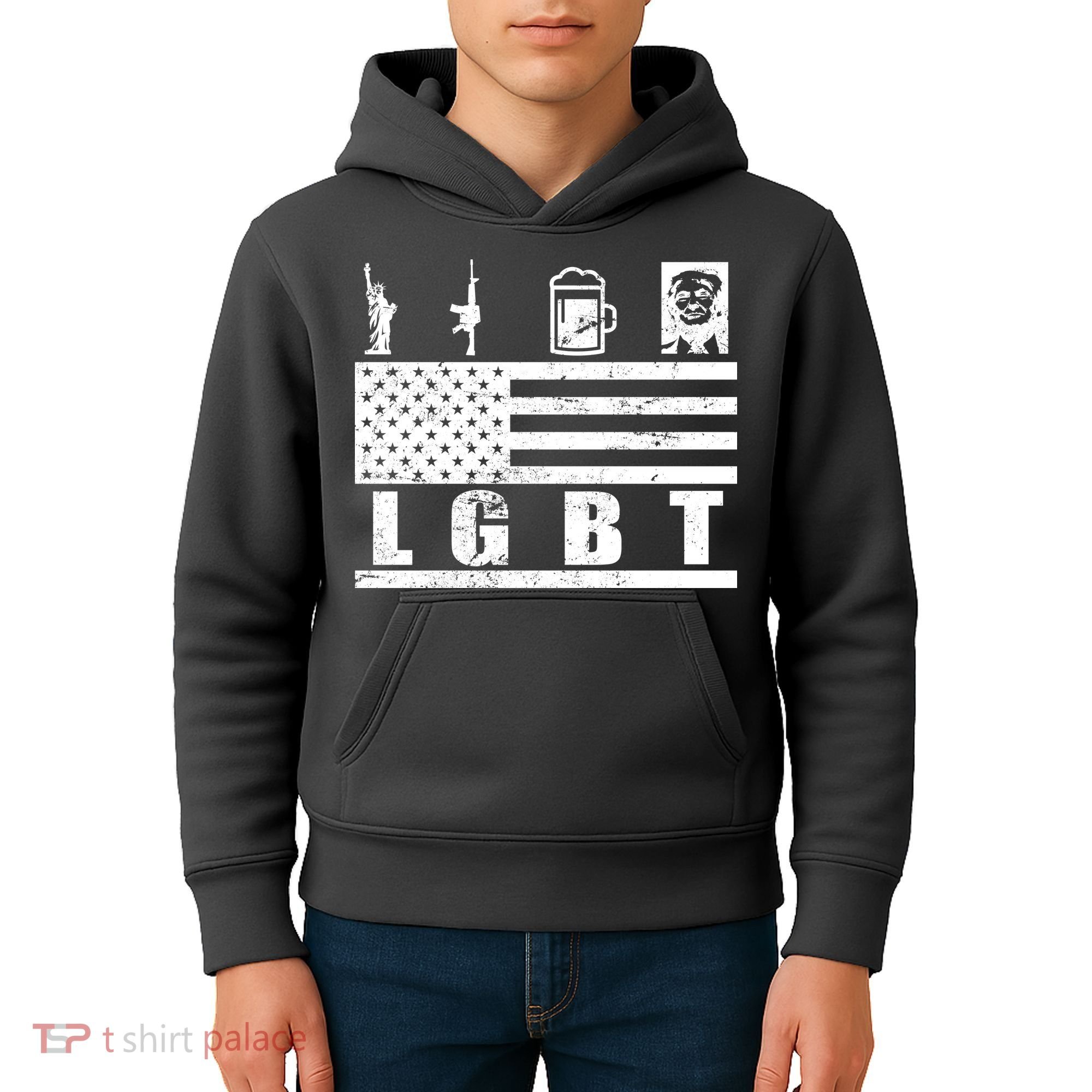LGBT Distressed Liberty Guns Beer trump Kids Hoodie