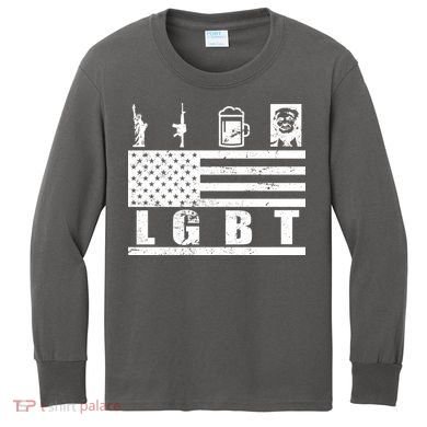 LGBT Distressed Liberty Guns Beer trump Kids Long Sleeve Shirt