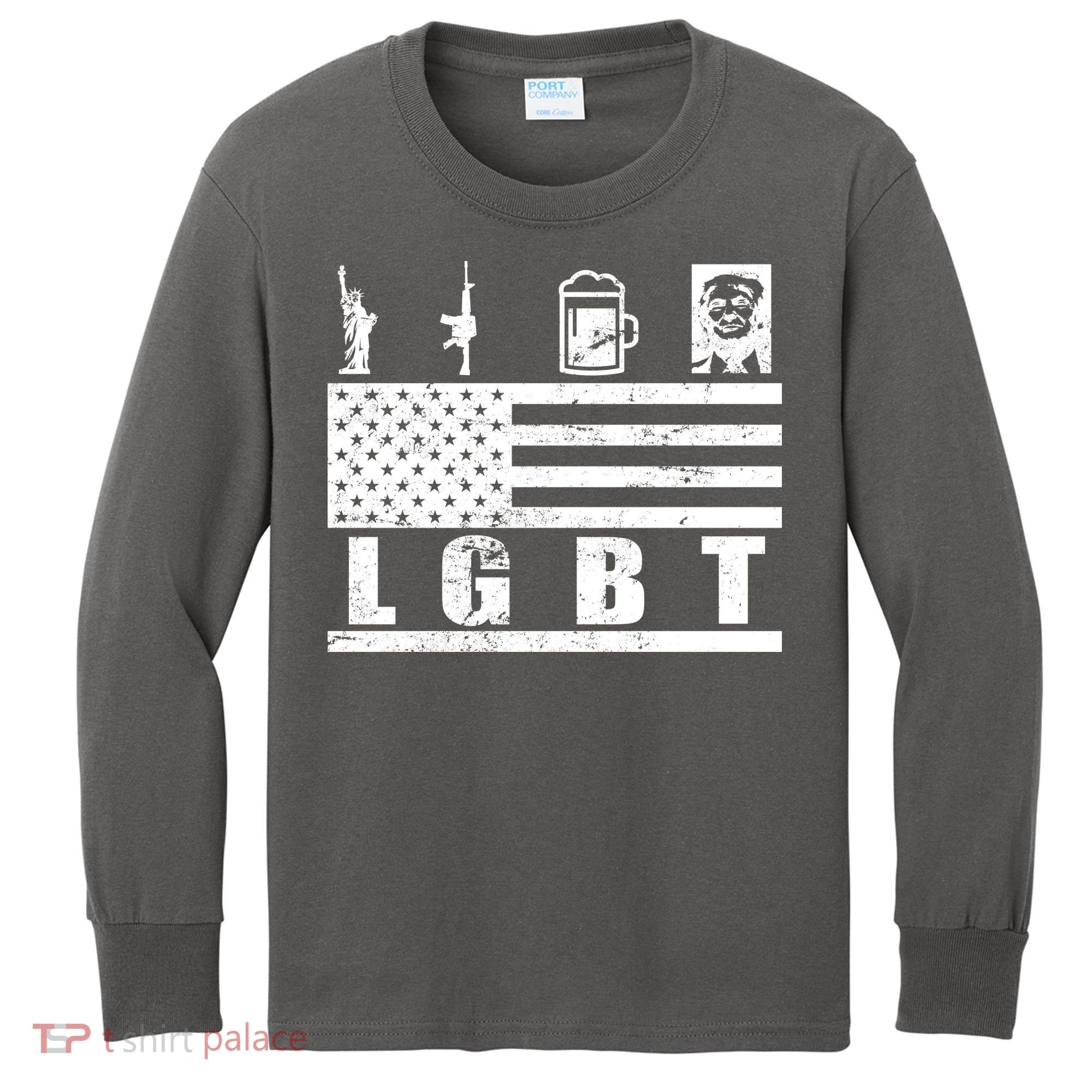 LGBT Distressed Liberty Guns Beer trump Kids Long Sleeve Shirt