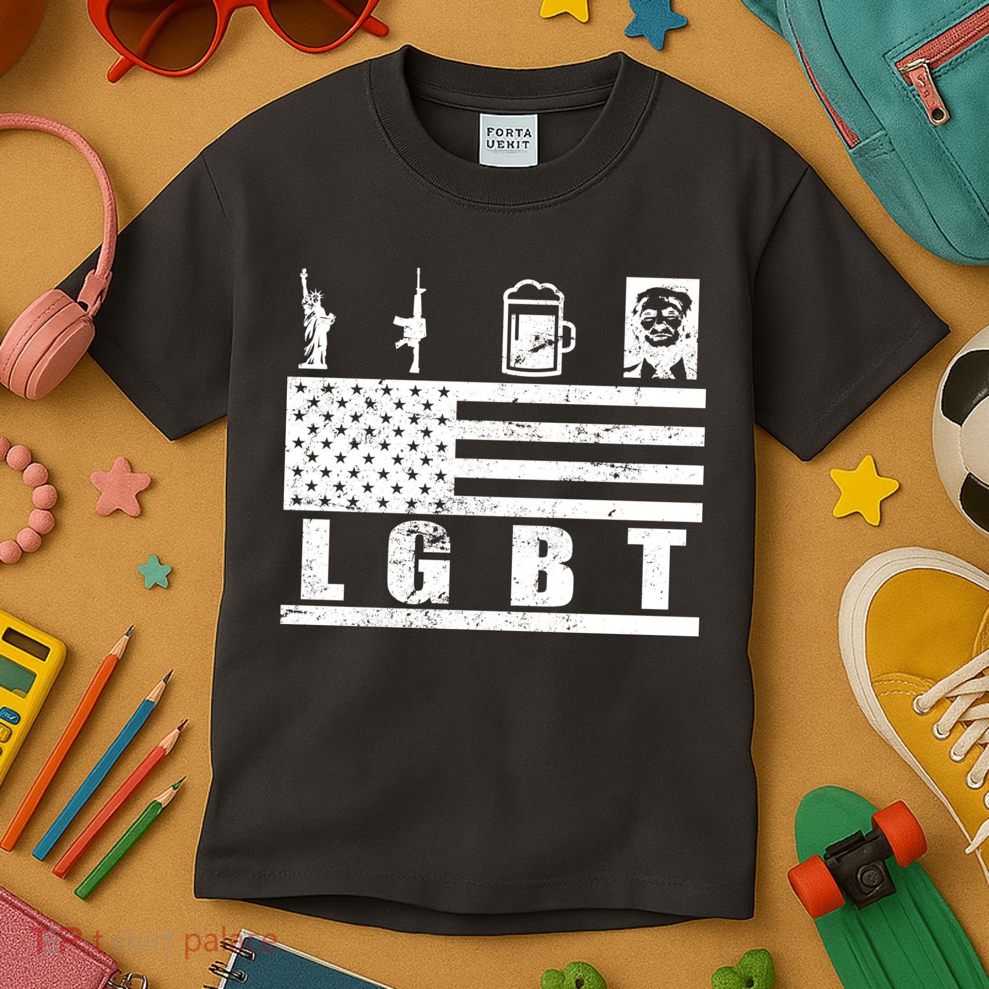 LGBT Distressed Liberty Guns Beer trump Kids T-Shirt