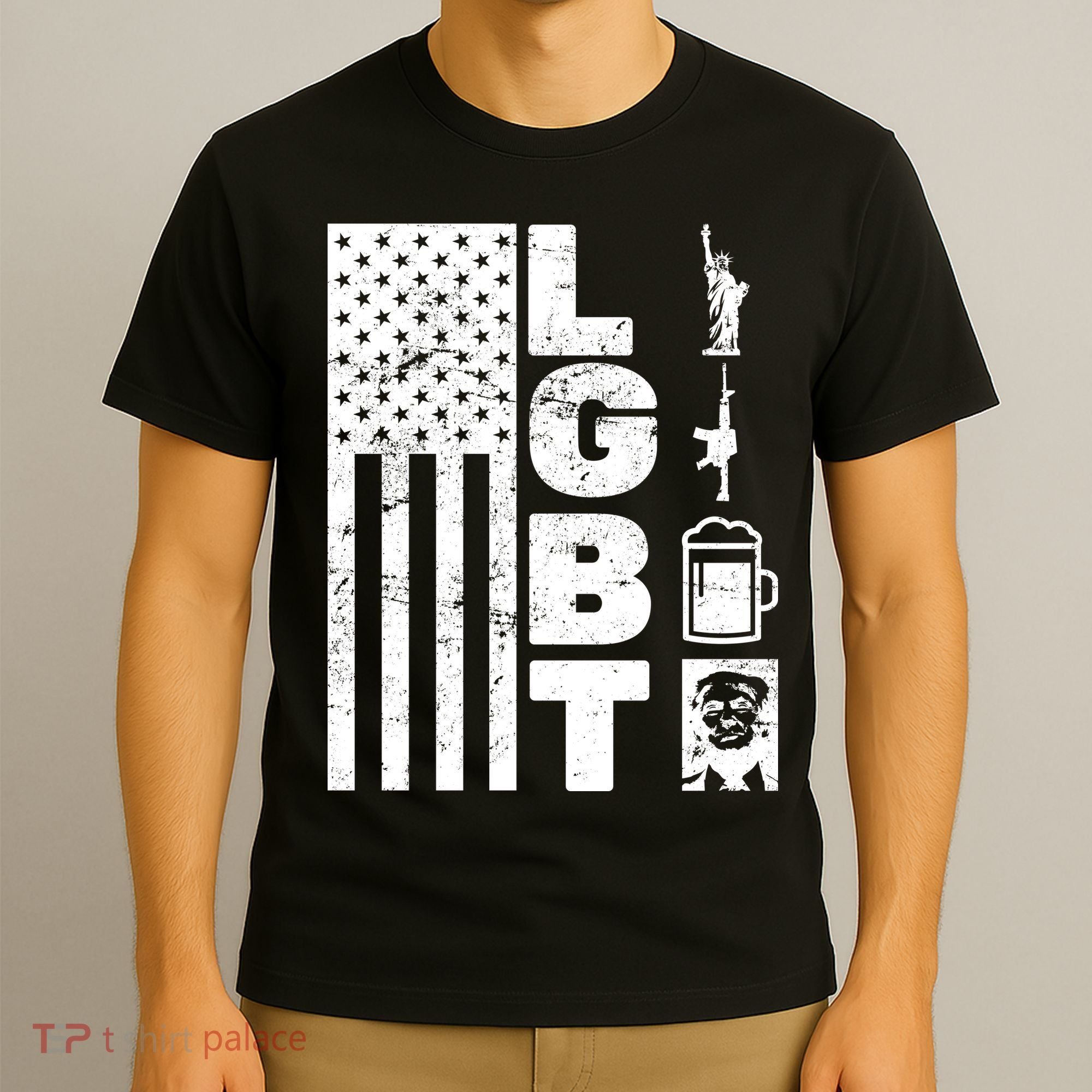 LGBT Flag Liberty Guns Beer Donald Trump  T-Shirt