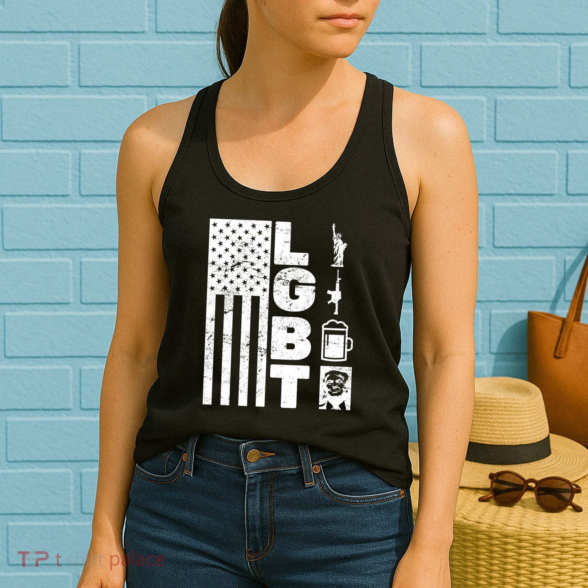 LGBT Flag Liberty Guns Beer Donald Trump  Women's Tank Top