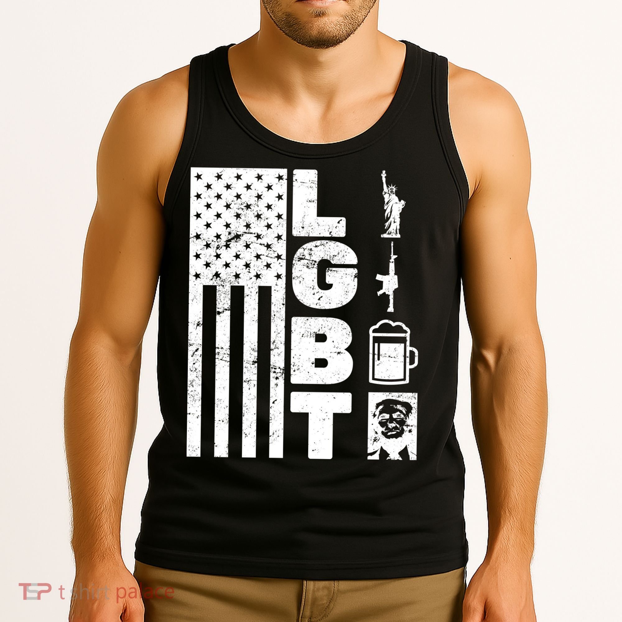 LGBT Flag Liberty Guns Beer Donald Trump  Tank Top