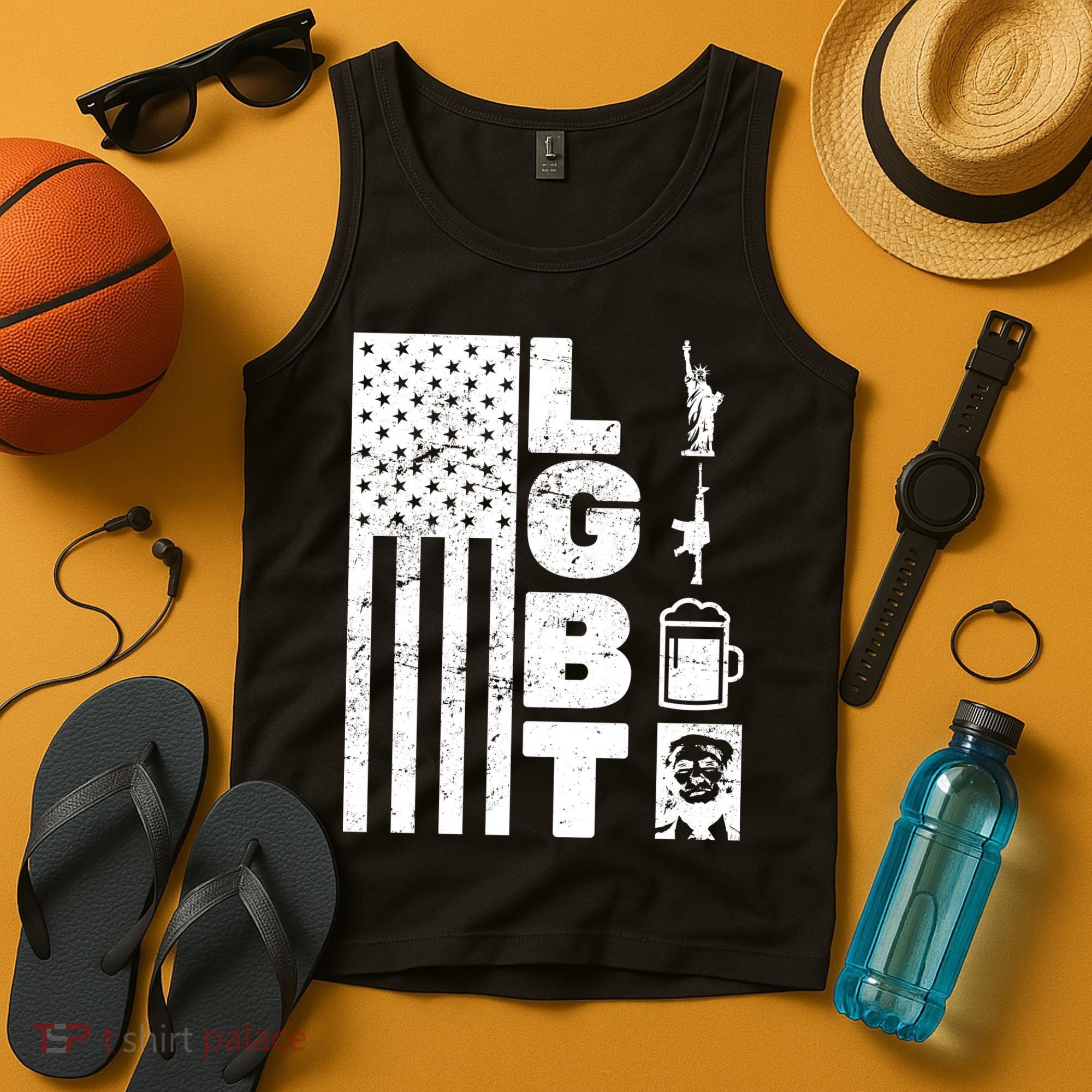 LGBT Flag Liberty Guns Beer Donald Trump  Tank Top
