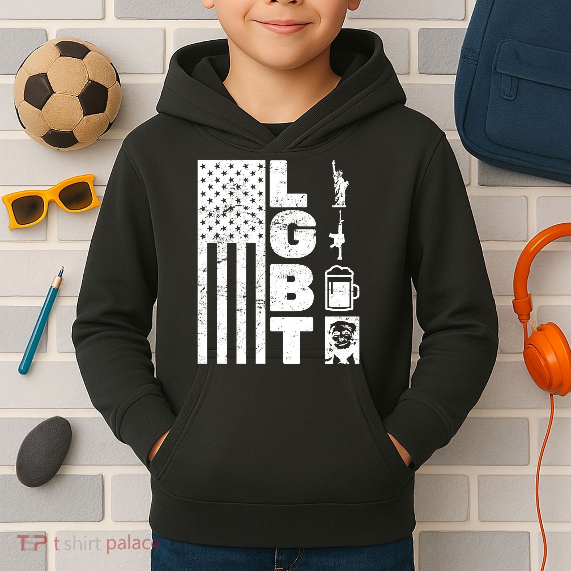 LGBT Flag Liberty Guns Beer Donald Trump  Kids Hoodie