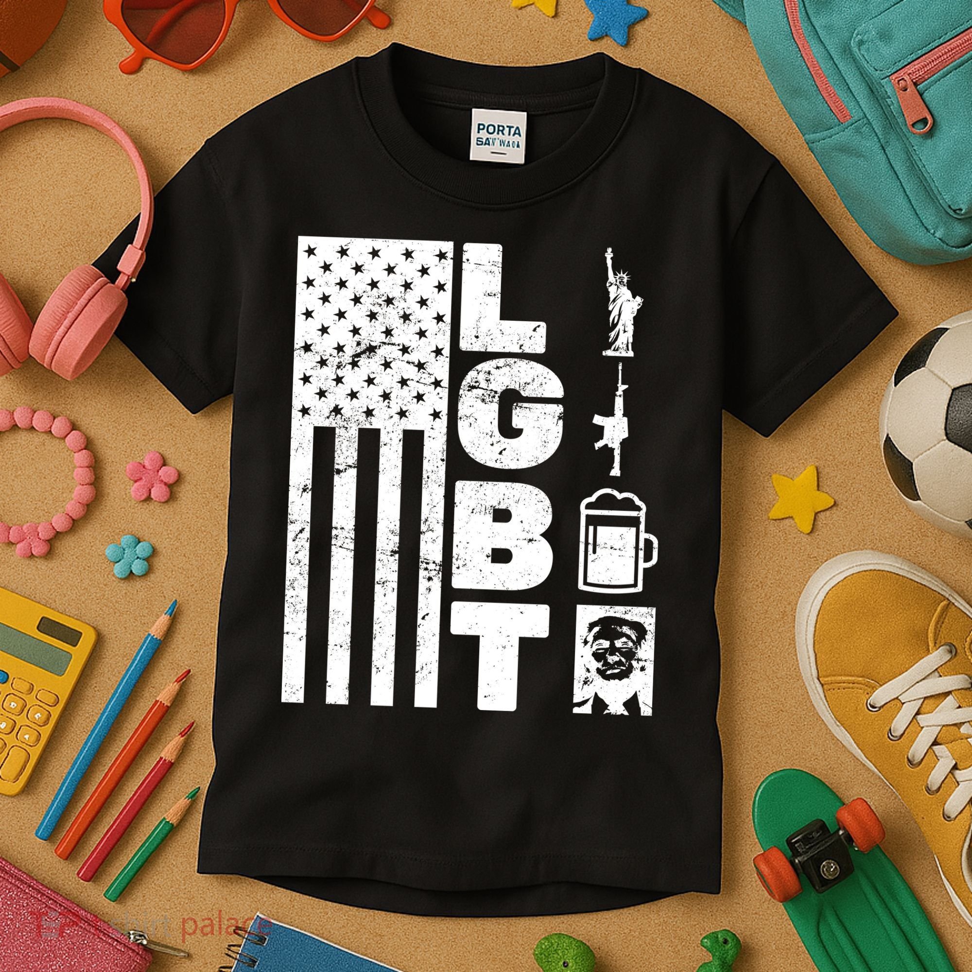 LGBT Flag Liberty Guns Beer Donald Trump  Kids T-Shirt