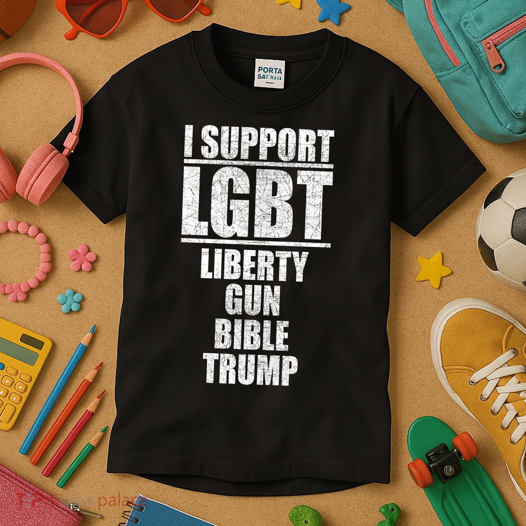 LGBT Liberty Gun Bible Trump Kids T-Shirt