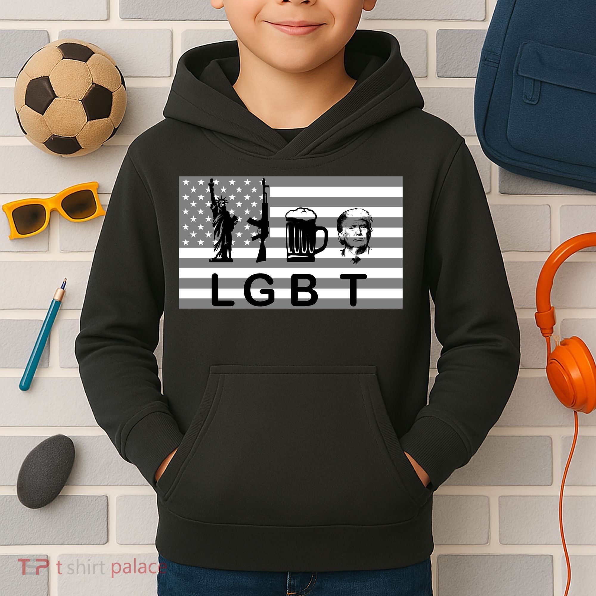 LGBT Liberty Guns Beer Trump Kids Hoodie