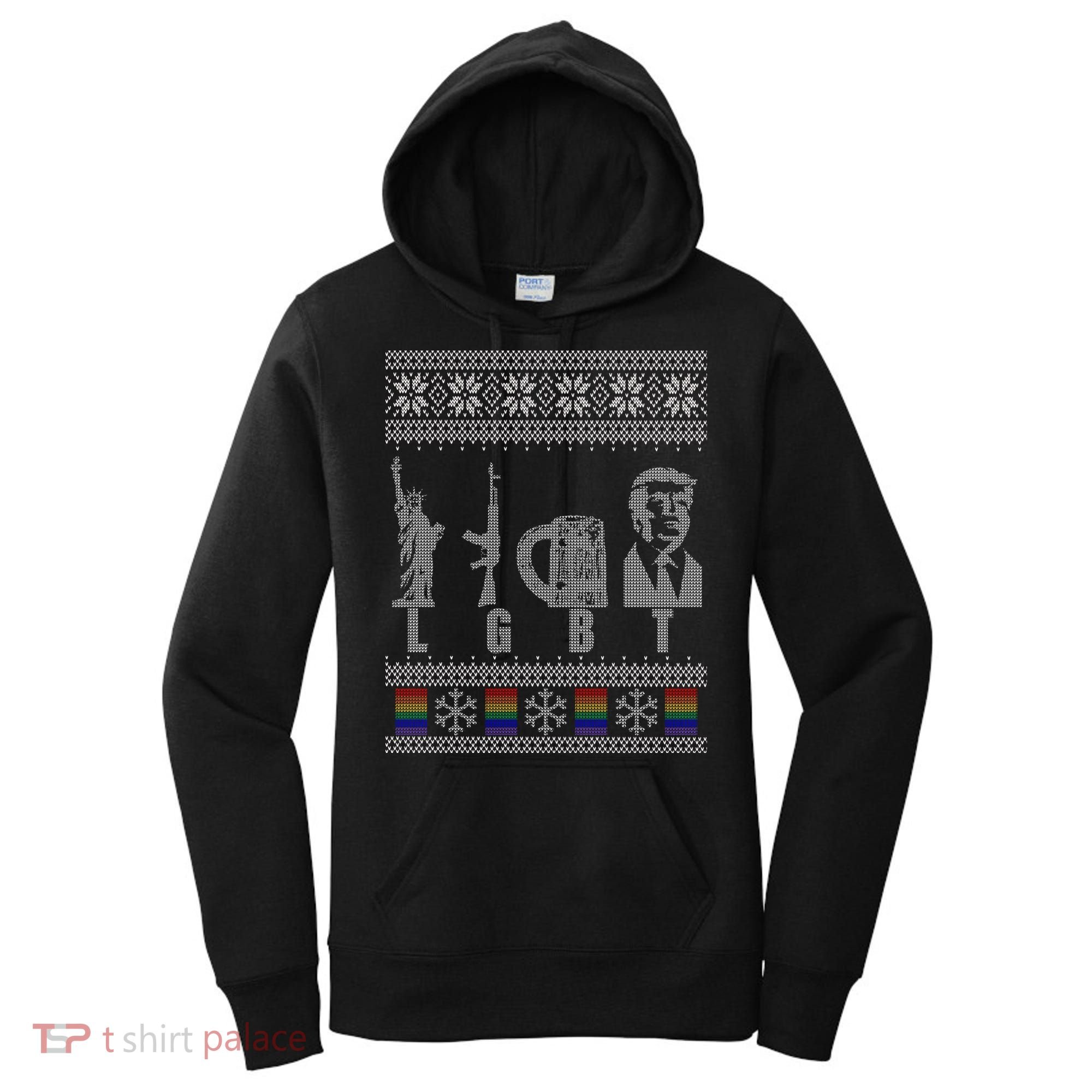 LGBT Liberty Guns Beer Trump Support Ugly Christmas Women's Hoodie