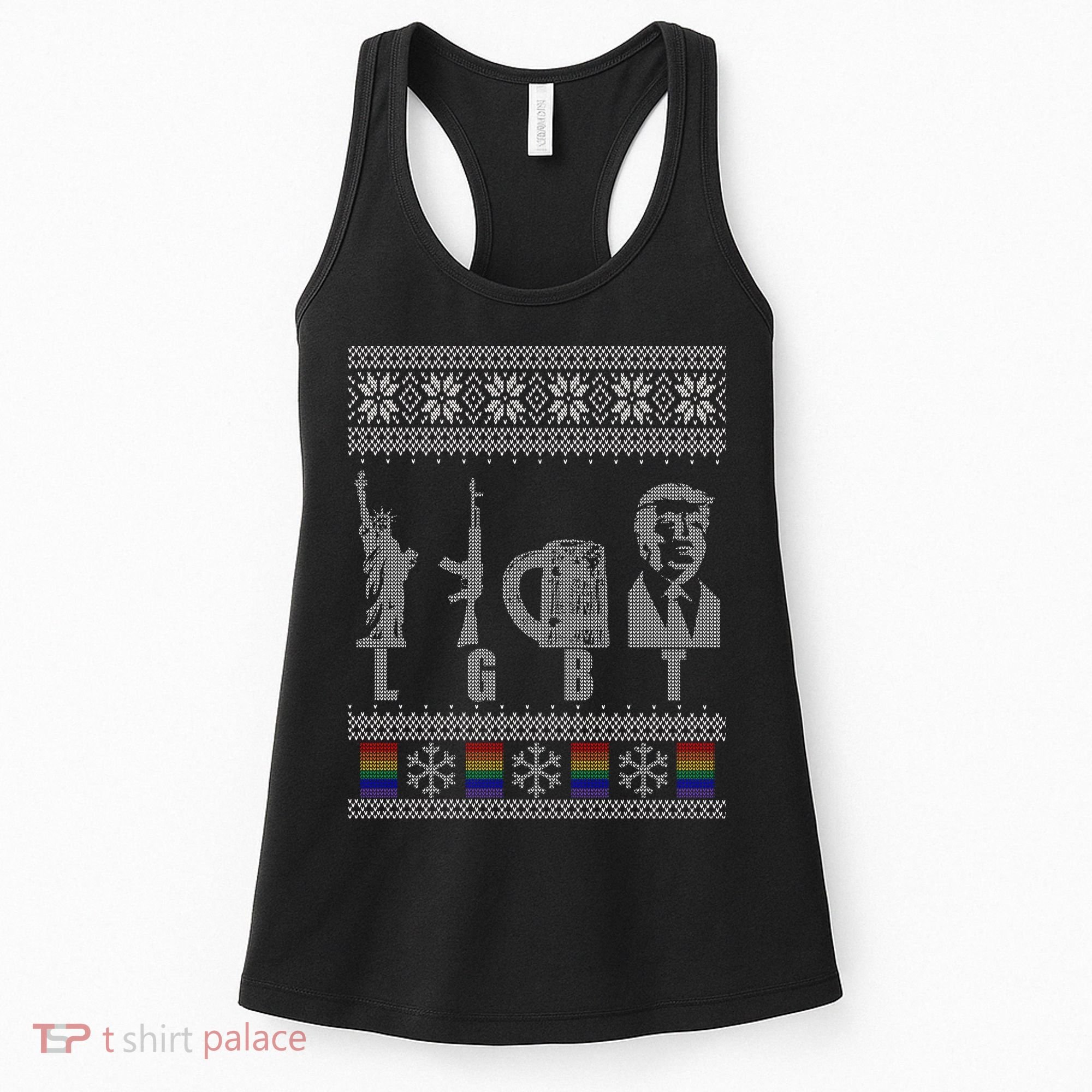 LGBT Liberty Guns Beer Trump Support Ugly Christmas Women's Tank Top