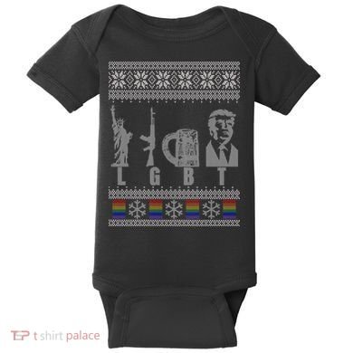 LGBT Liberty Guns Beer Trump Support Ugly Christmas Baby Bodysuit