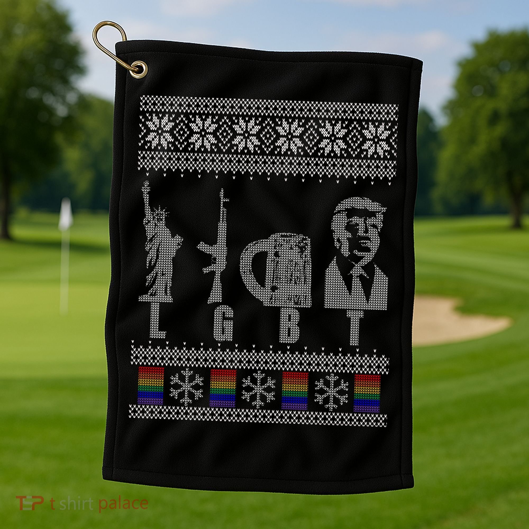 LGBT Liberty Guns Beer Trump Support Ugly Christmas Golf Towel