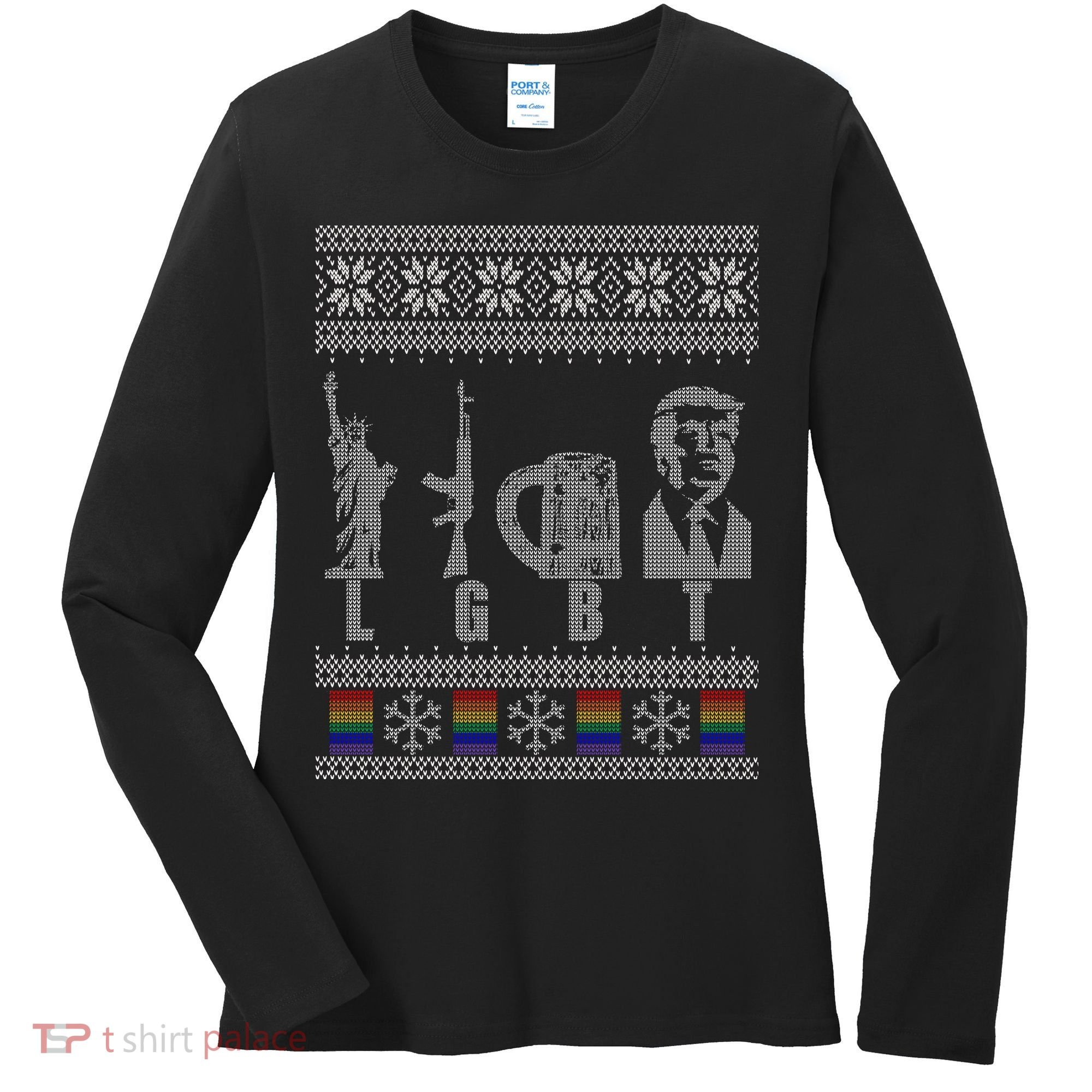LGBT Liberty Guns Beer Trump Support Ugly Christmas Women's Long Sleeve Shirt
