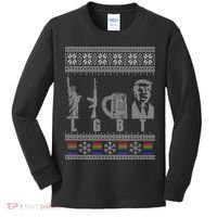 LGBT Liberty Guns Beer Trump Support Ugly Christmas Kids Long Sleeve Shirt thumb 0