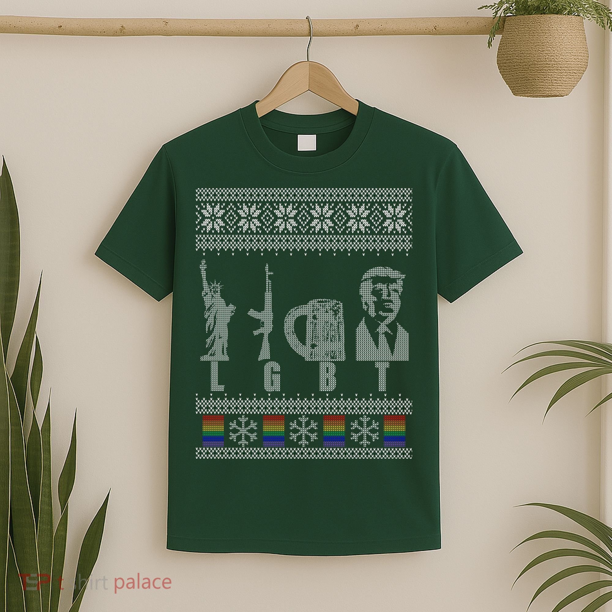 LGBT Liberty Guns Beer Trump Support Ugly Christmas T-Shirt