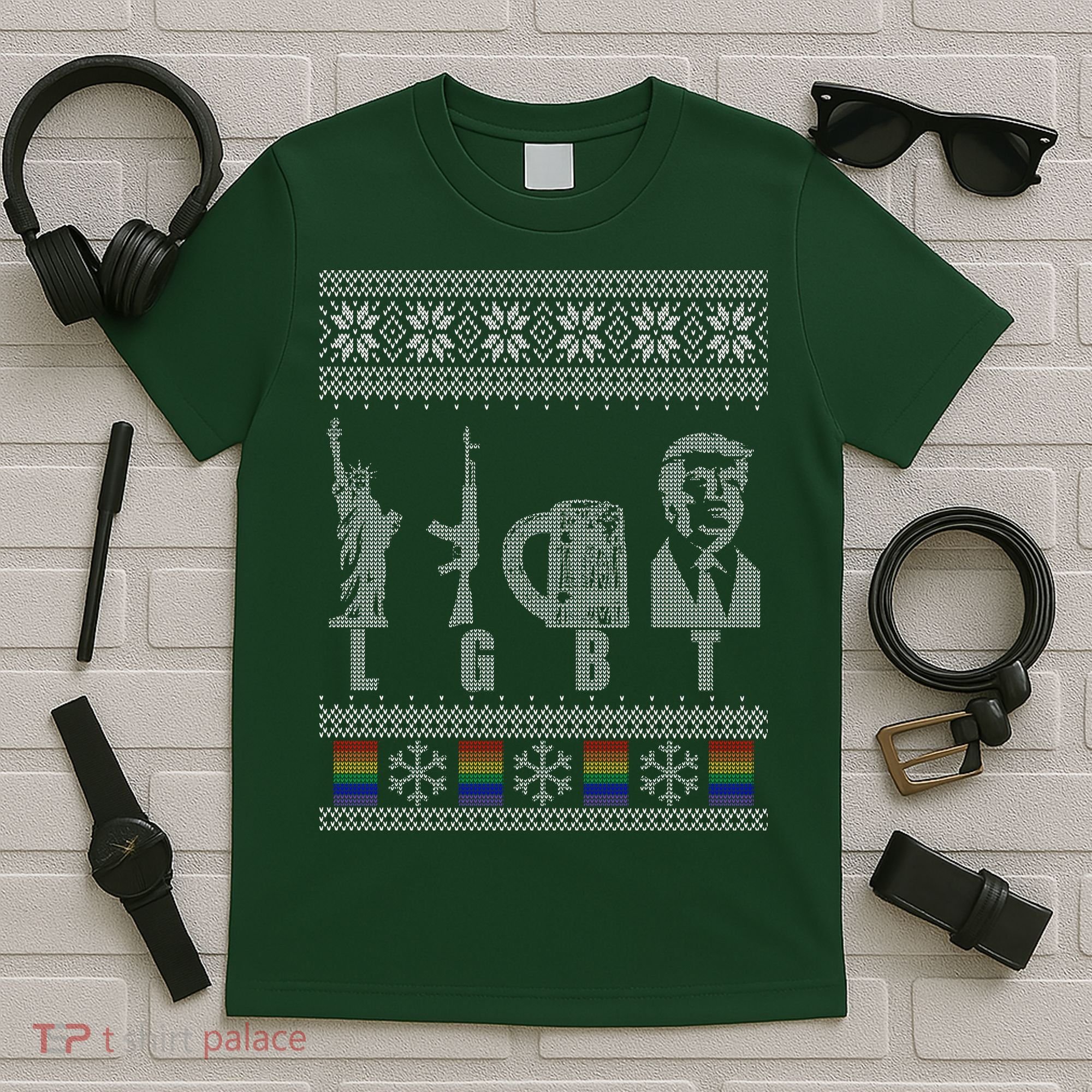 LGBT Liberty Guns Beer Trump Support Ugly Christmas T-Shirt