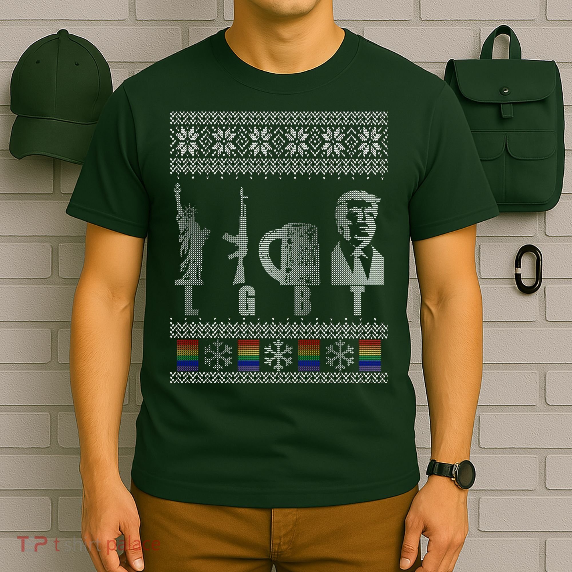 LGBT Liberty Guns Beer Trump Support Ugly Christmas T-Shirt
