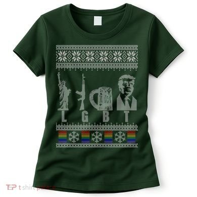 LGBT Liberty Guns Beer Trump Support Ugly Christmas Women's T-Shirt