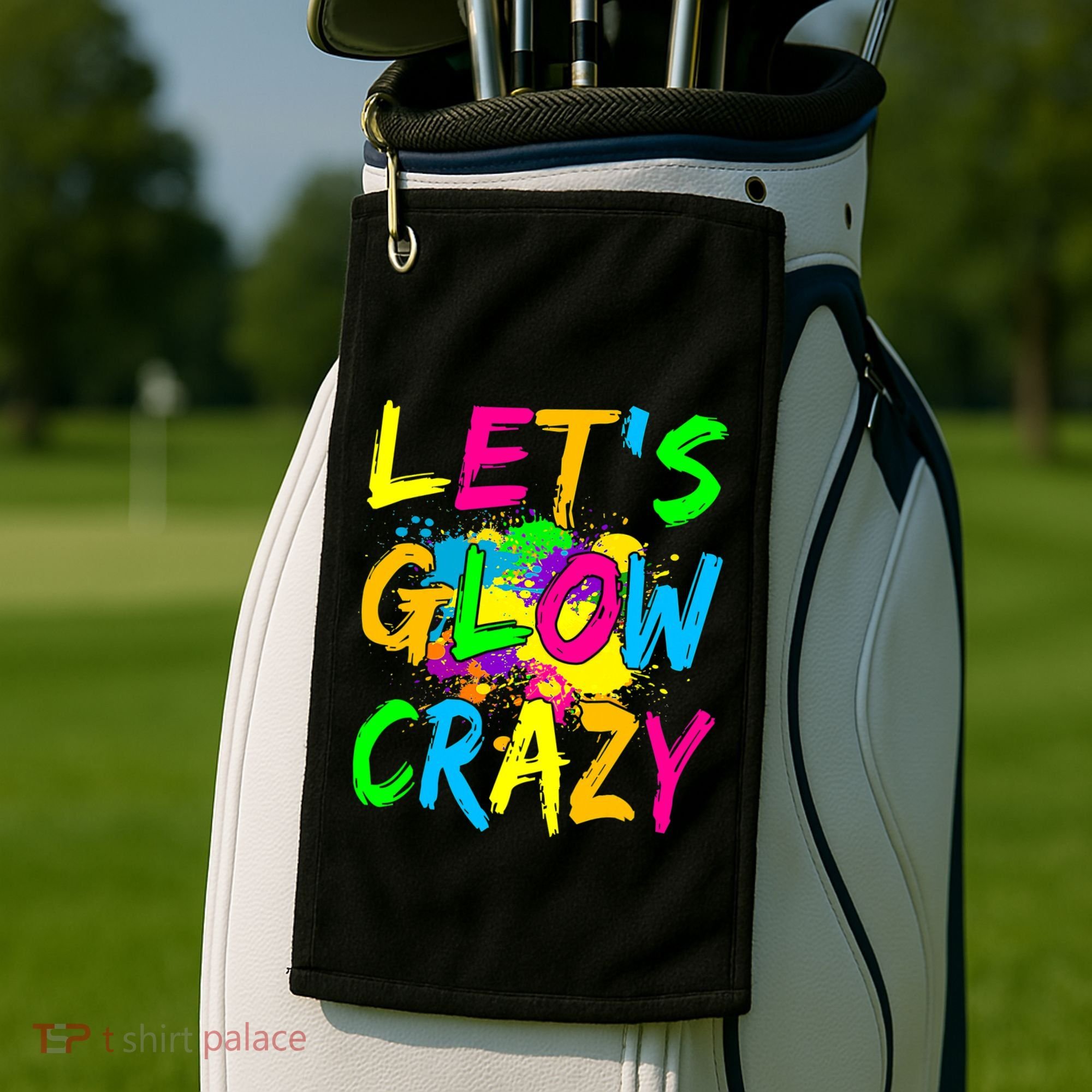Let's Glow Crazy Glow Party 80s Retro Costume Party Lover Golf Towel