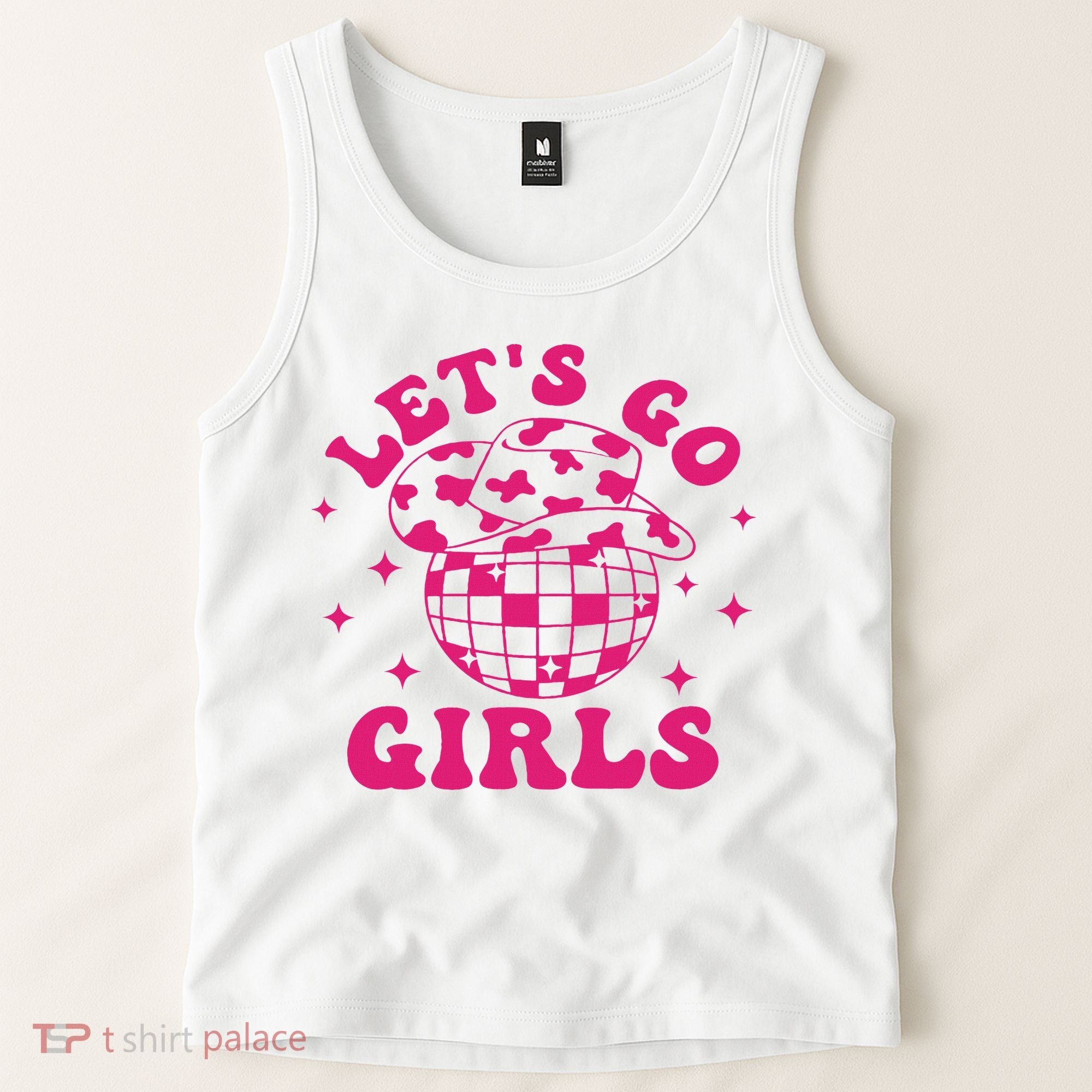 Let's Go Cowgirl Hat Disco Ball Country Western Tank Top