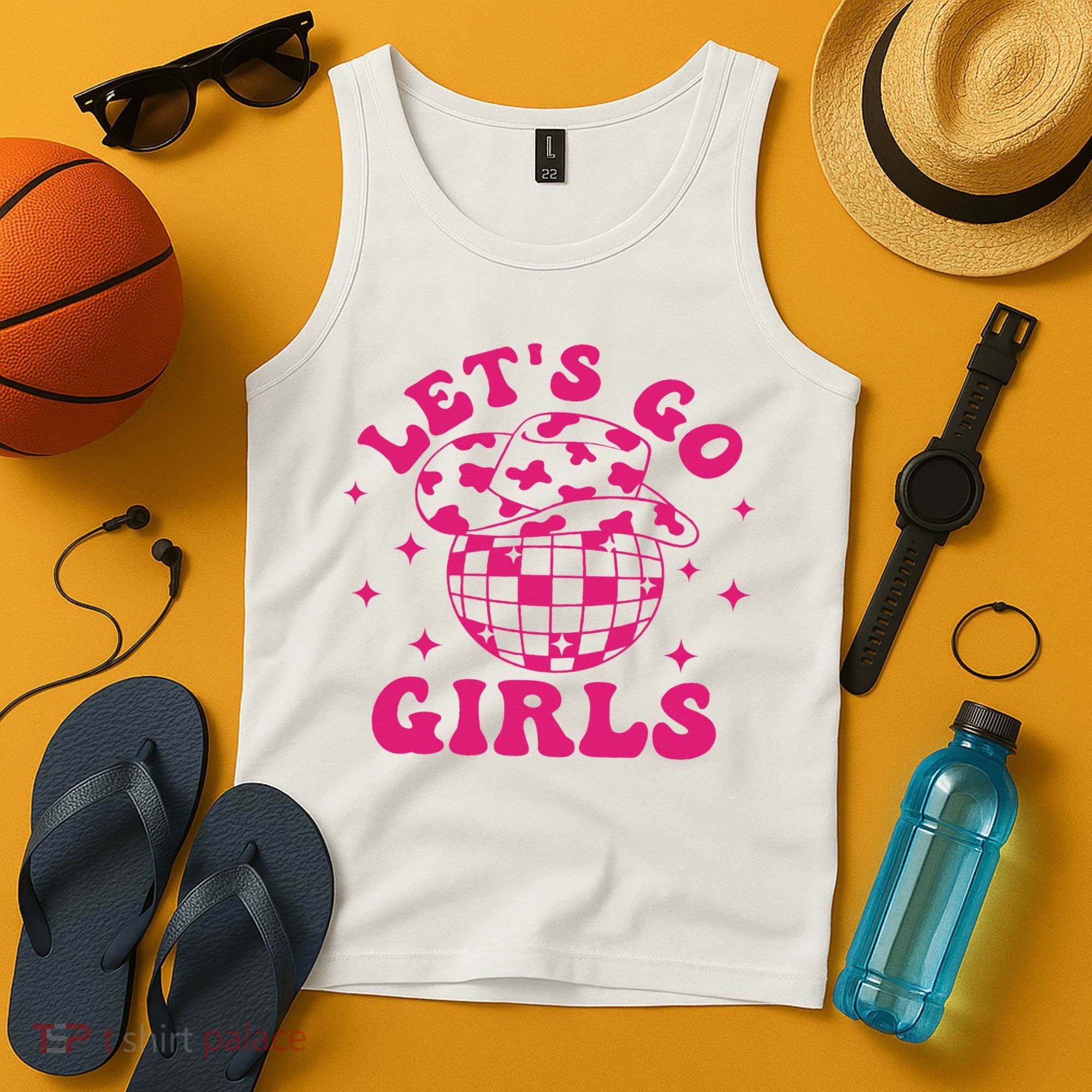 Let's Go Cowgirl Hat Disco Ball Country Western Tank Top