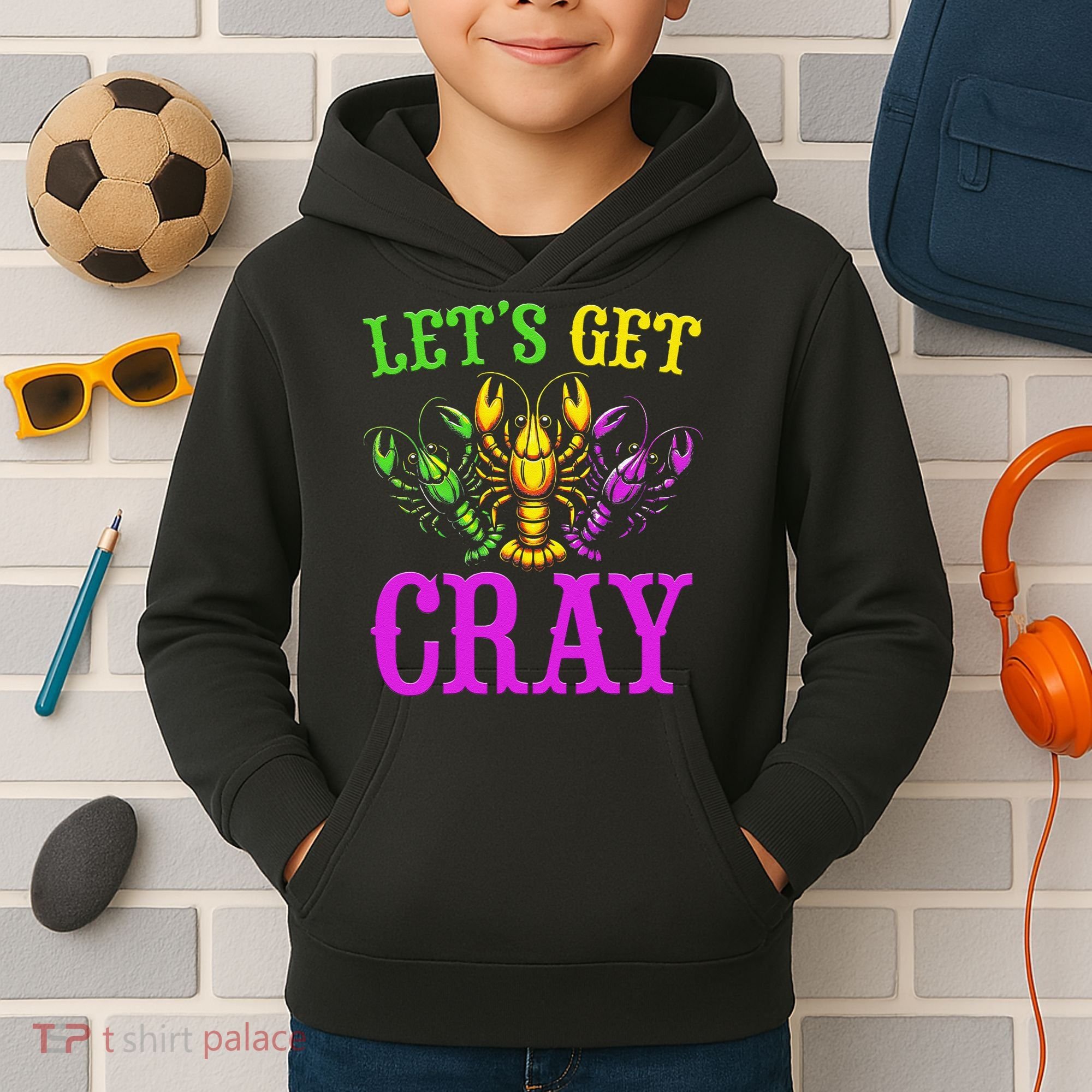 LetS Get Cray Mardi Gras Crawfish Kids Hoodie