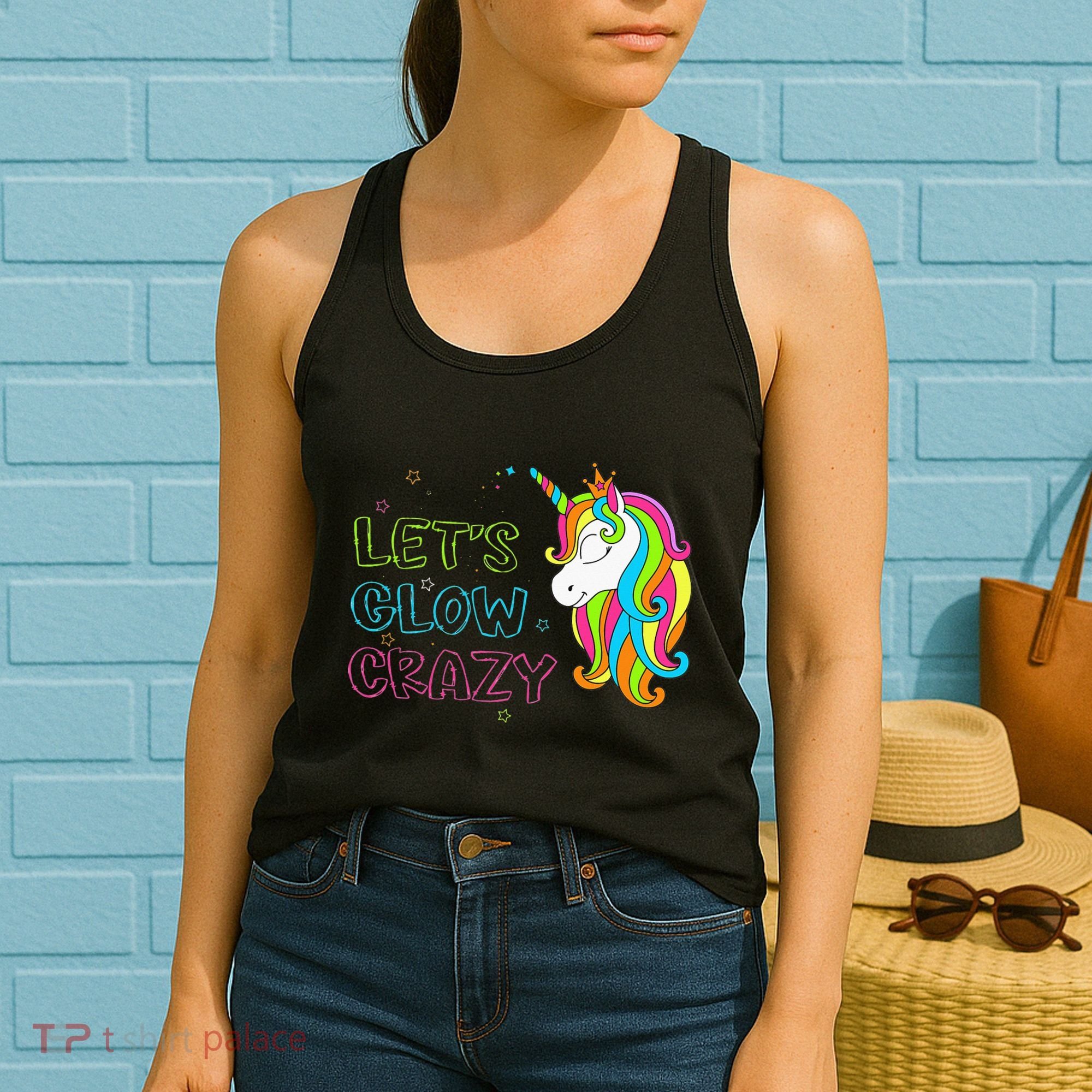Let's Glow Crazy Glow Party Unicorn Lover Birthday Women's Tank Top