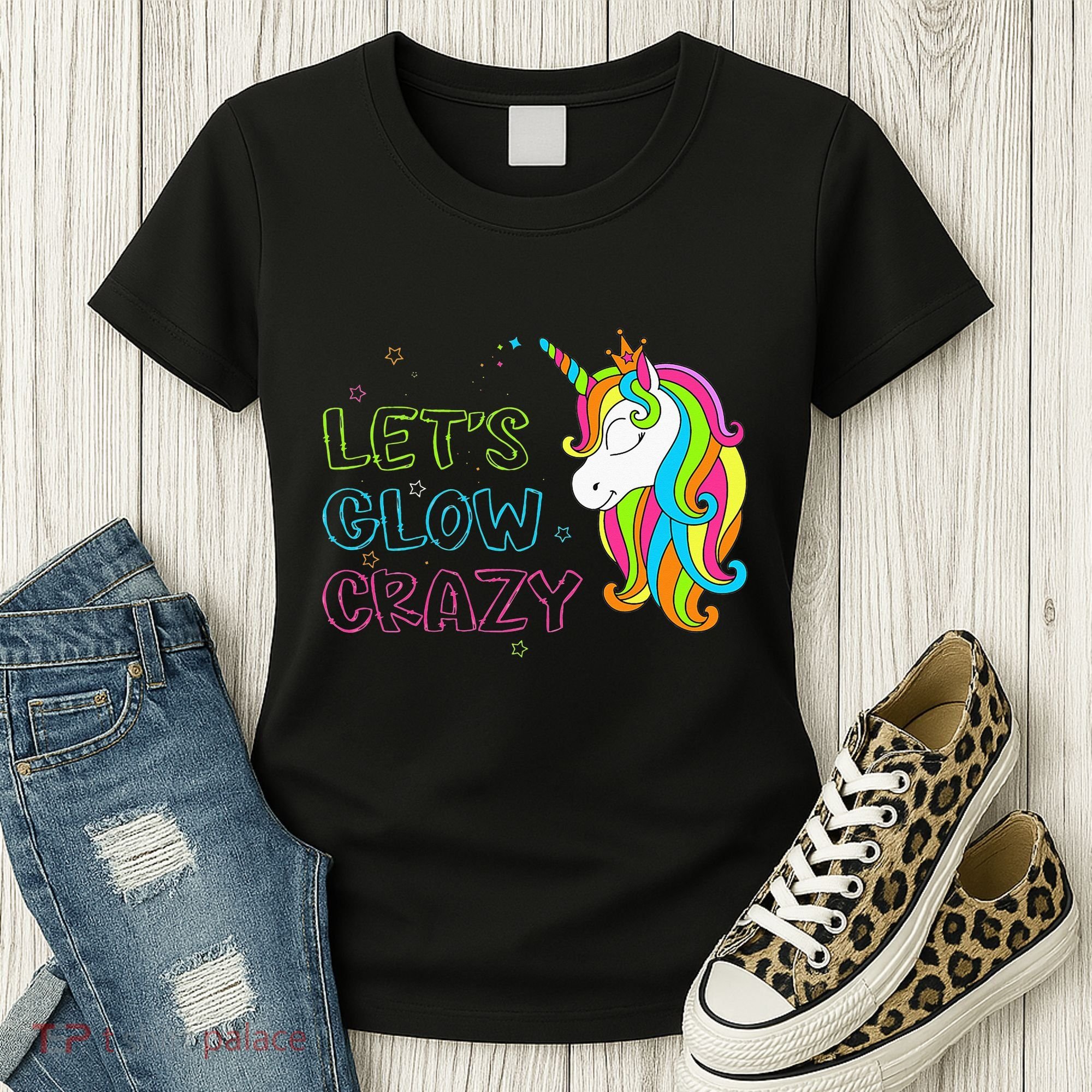 Let's Glow Crazy Glow Party Unicorn Lover Birthday Women's T-Shirt