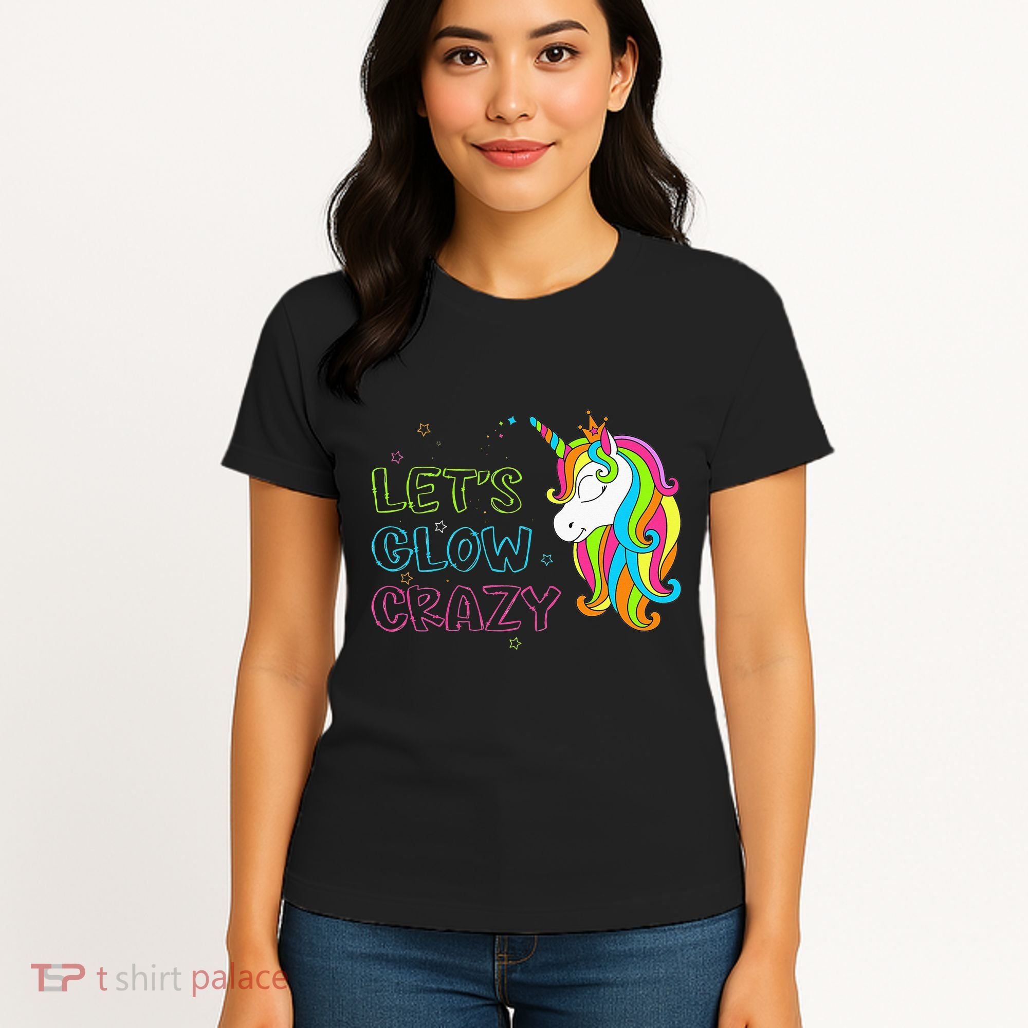 Let's Glow Crazy Glow Party Unicorn Lover Birthday Women's T-Shirt