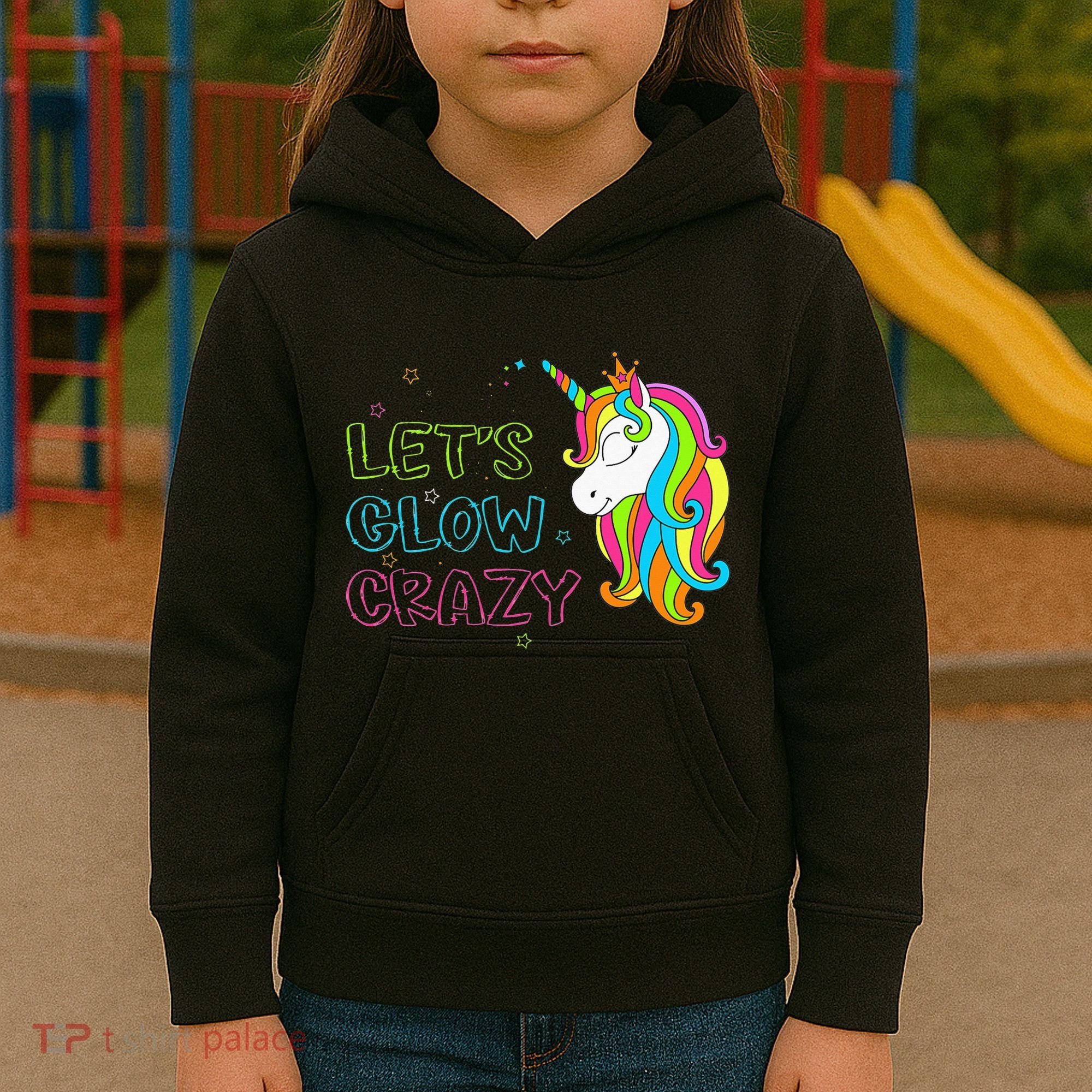 Let's Glow Crazy Glow Party Unicorn Lover Birthday Kids Hoodie