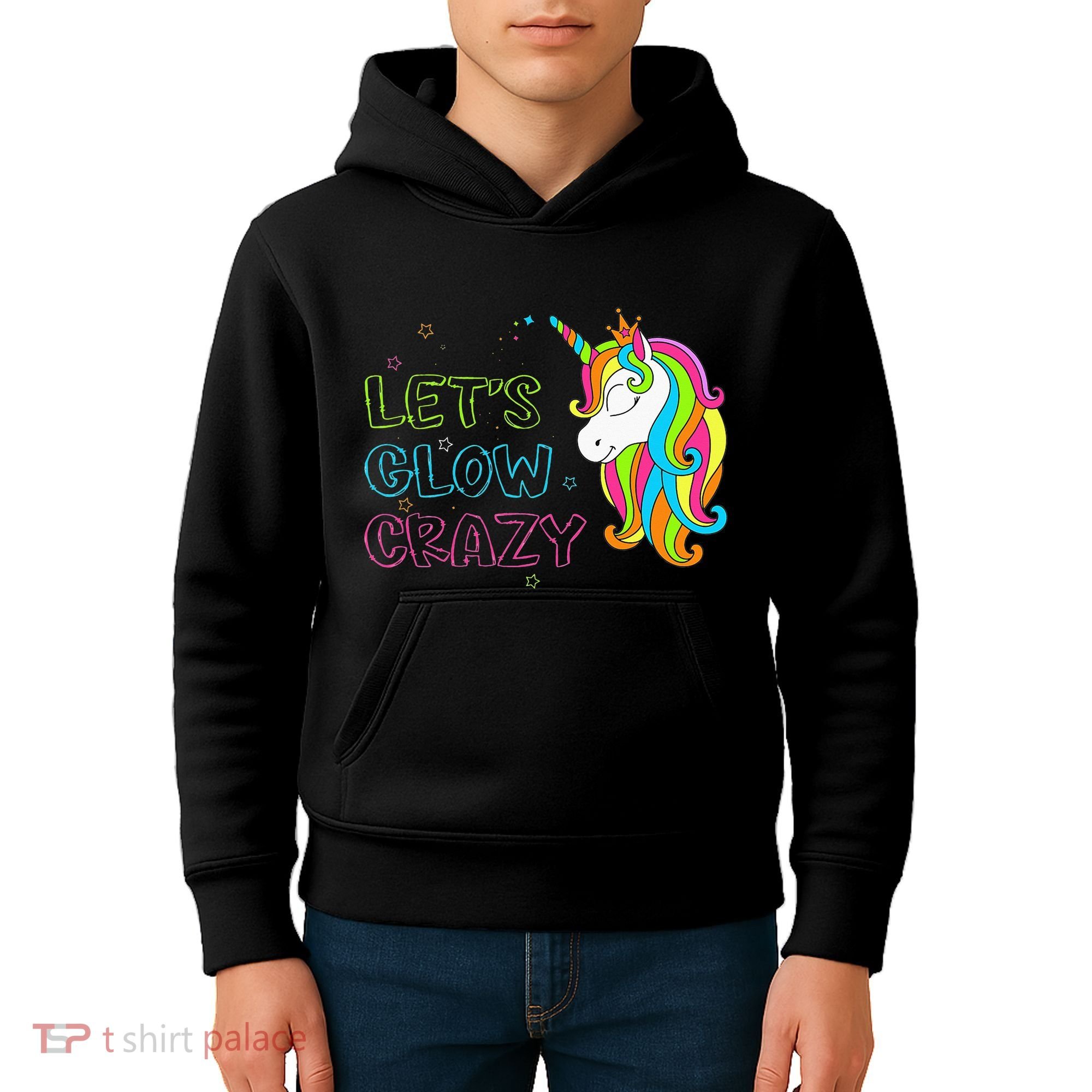 Let's Glow Crazy Glow Party Unicorn Lover Birthday Kids Hoodie