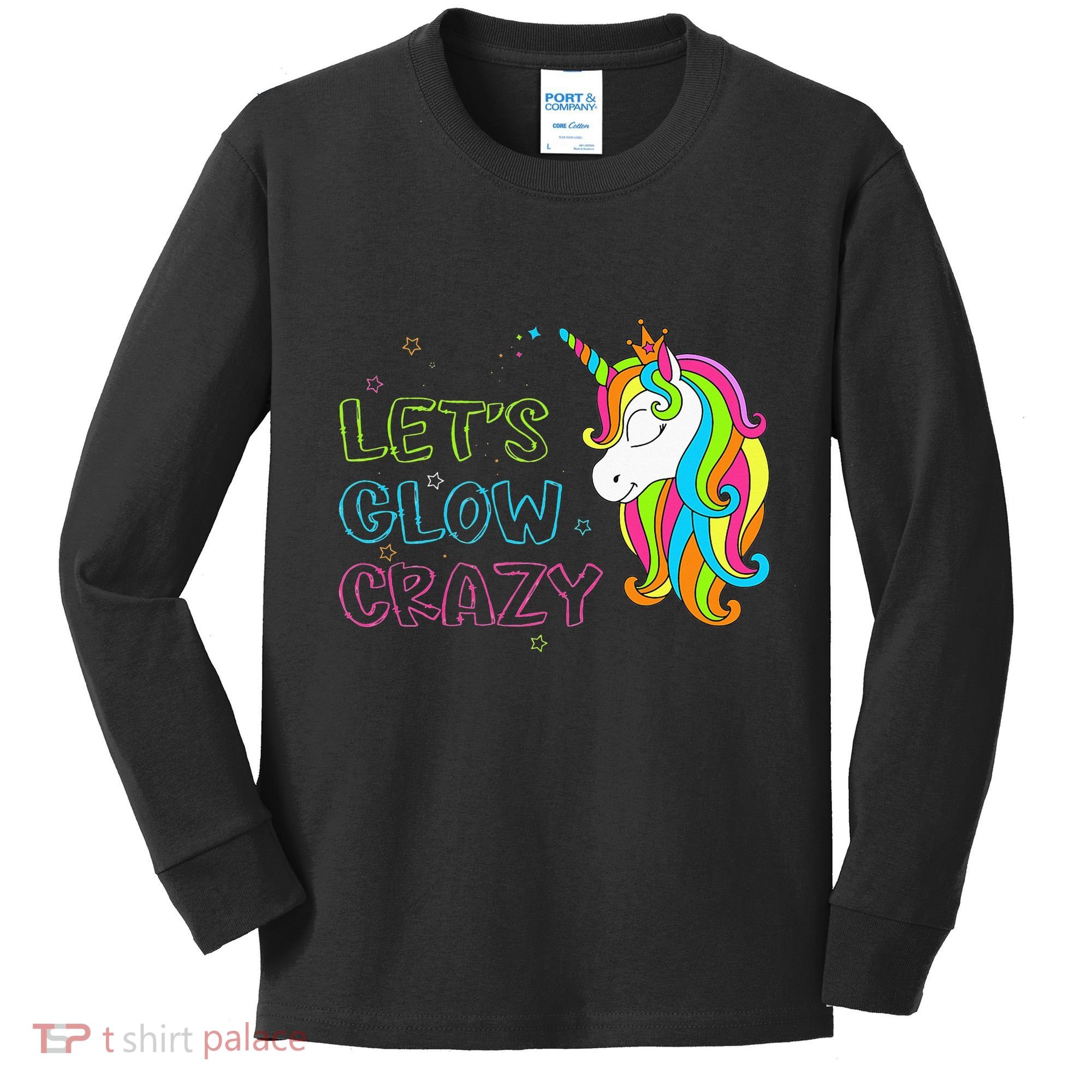 Let's Glow Crazy Glow Party Unicorn Lover Birthday Kids Long Sleeve Shirt