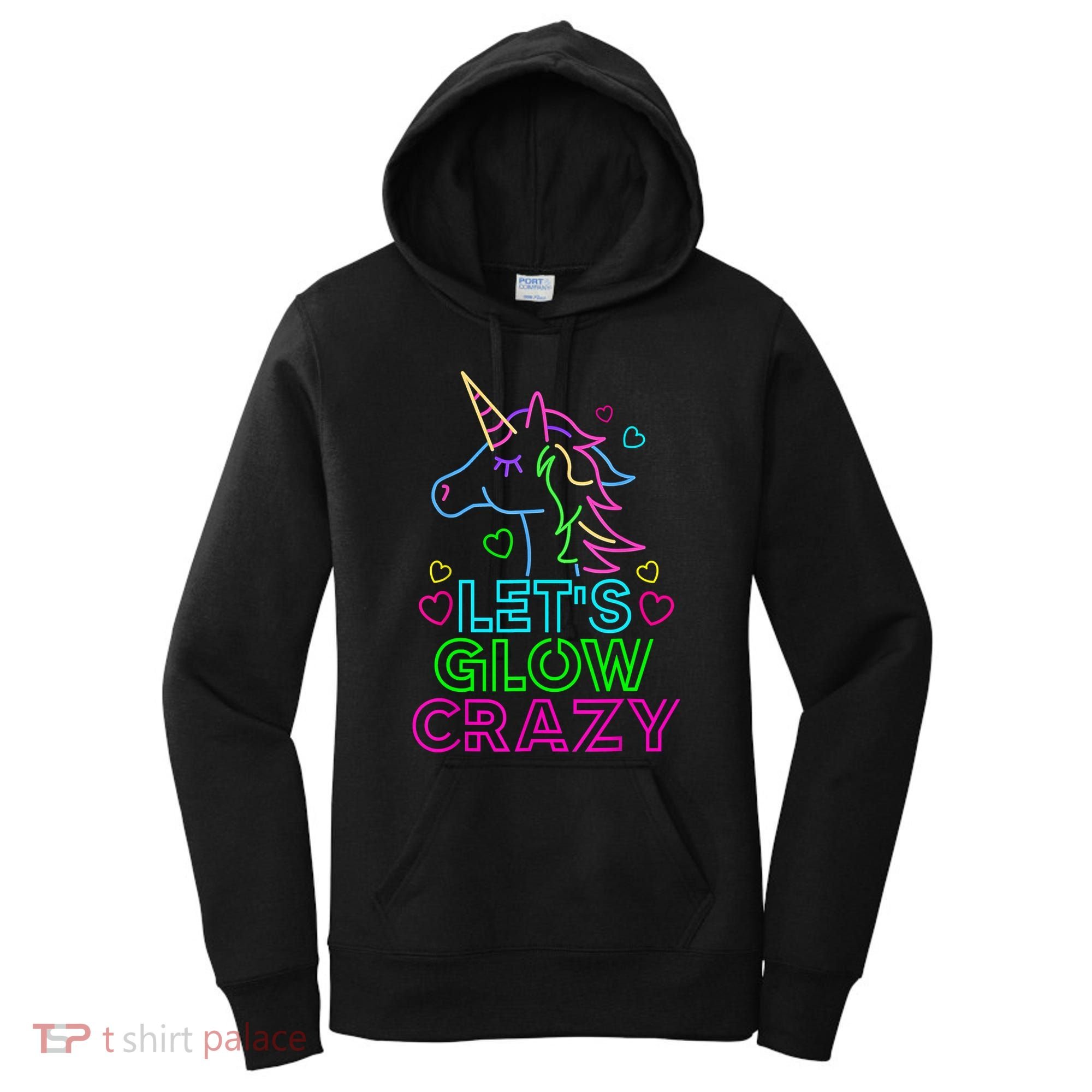 Let's Glow Crazy Glow Party 80s Retro Unicorn Costume Funny Women's Hoodie