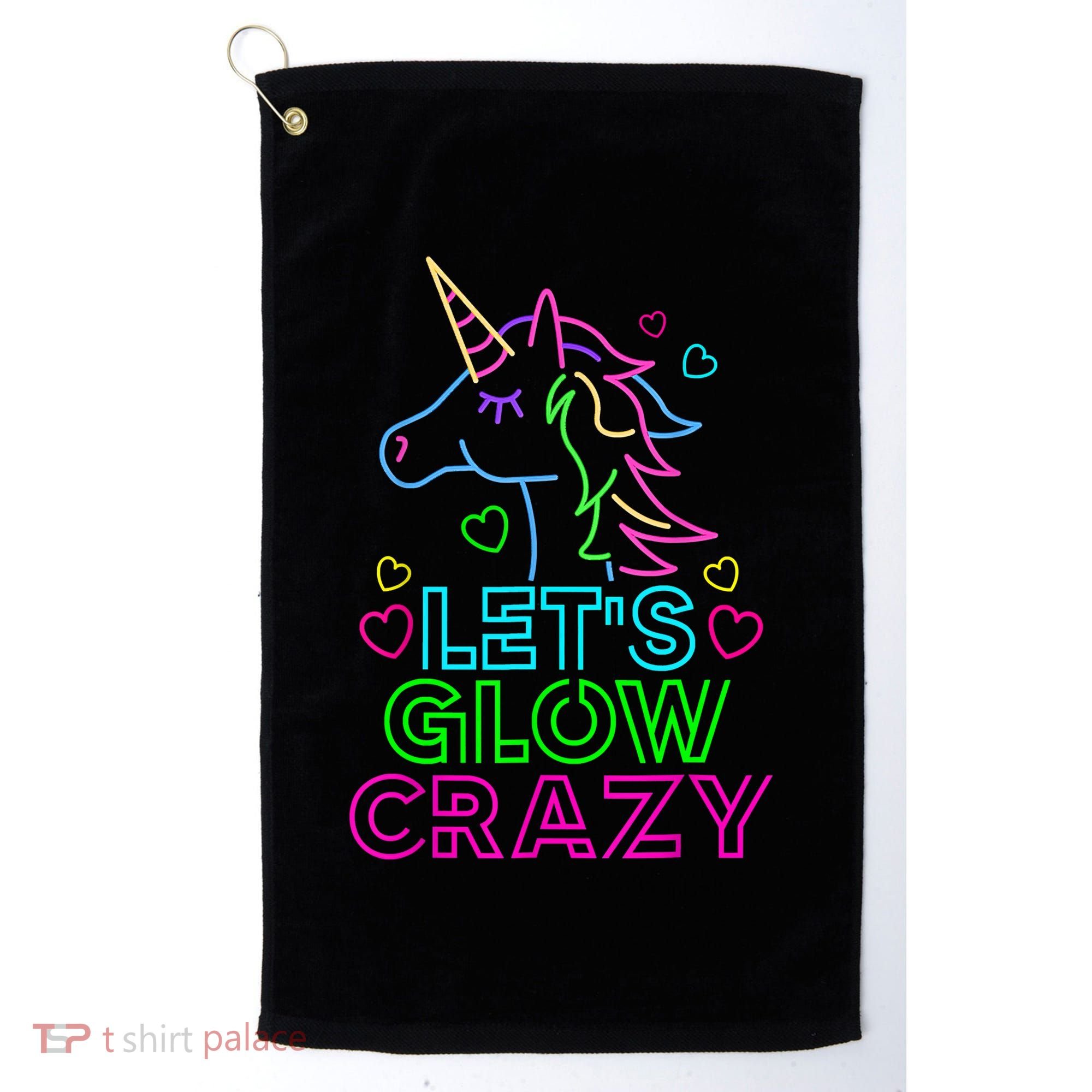 Let's Glow Crazy Glow Party 80s Retro Unicorn Costume Funny Golf Towel